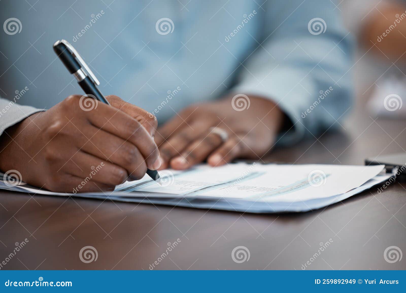 Hands, Documents and Contract with a Black Man Signing Paperwork at a ...