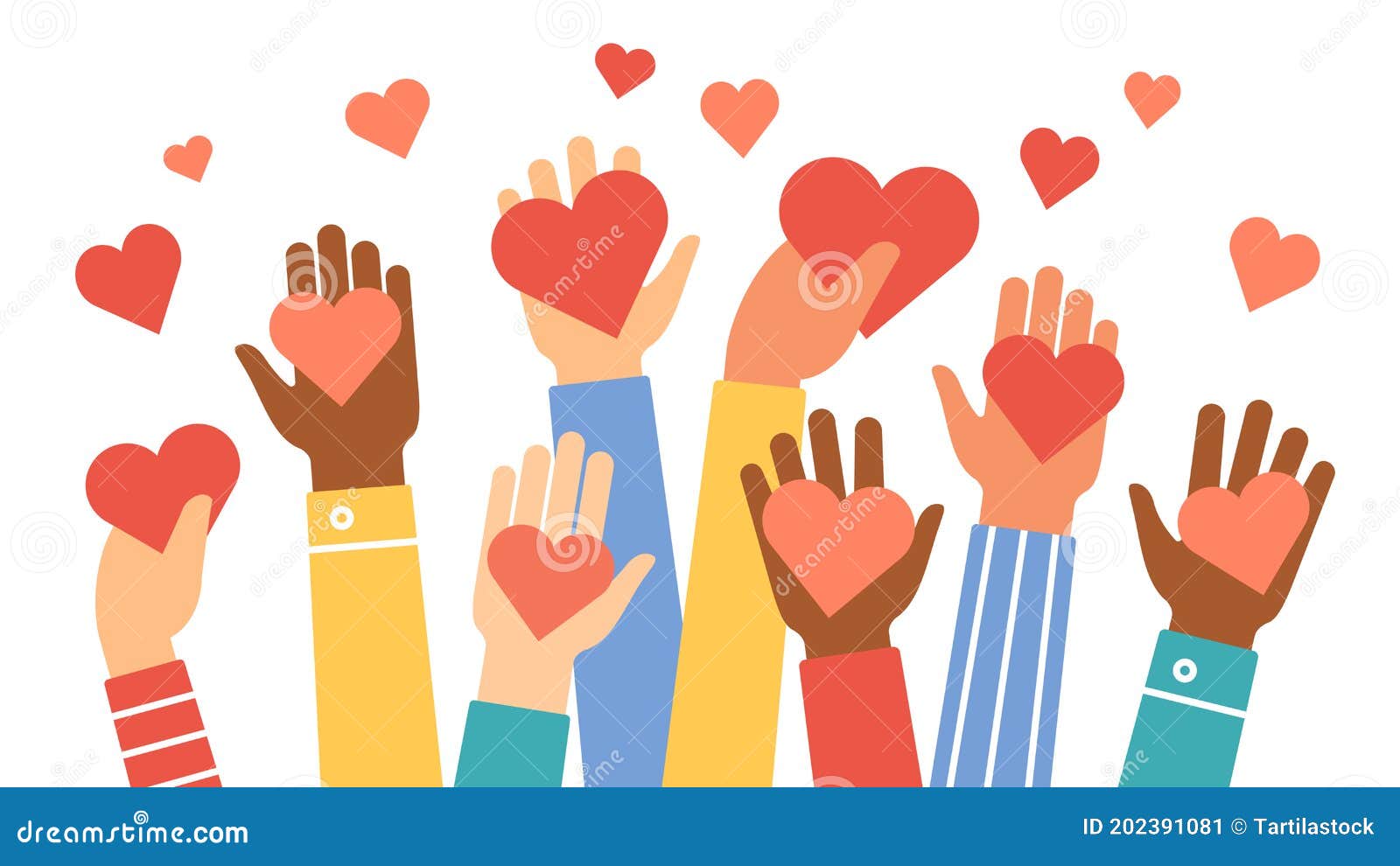 hands donate hearts. charity, volunteer and community help  with hand gives heart. people share love. valentines