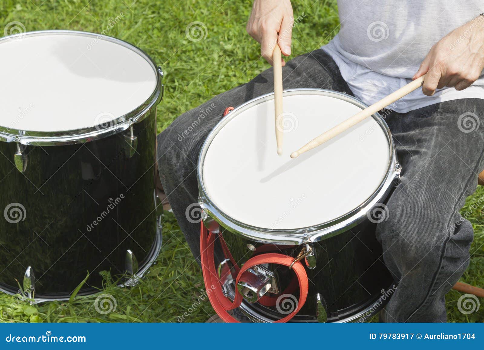 Hands of Drummers Playing Outdoors Stock Image Image of loud