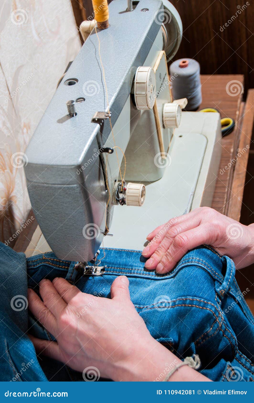 The Elderly Seamstress is Working on Sewing Machine Stock Image Image of manufacturing