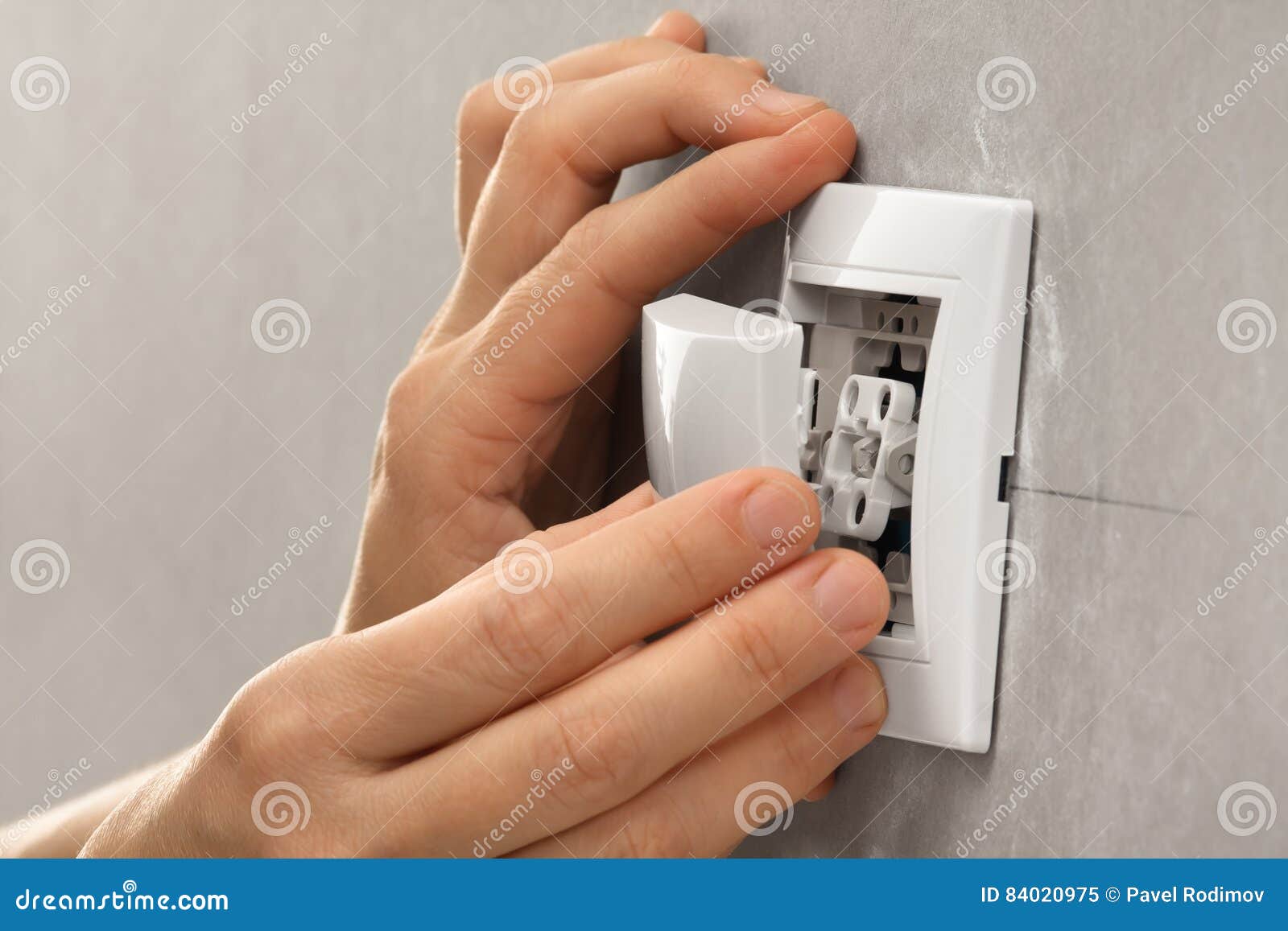 Hands of Electrician Installing Light Switch Stock Image Image of