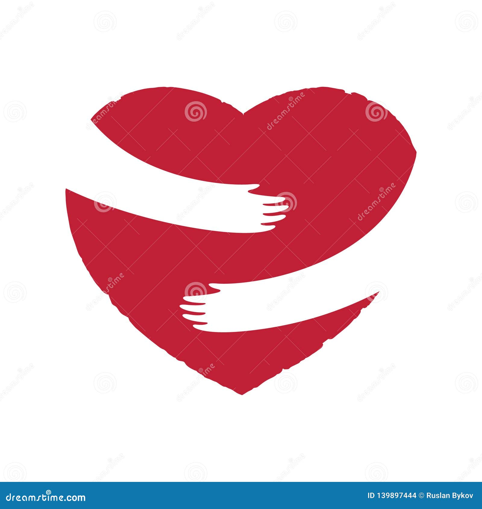 Hands Embracing Red Heart. Negative Space Sign Logo Art Stock Vector ...