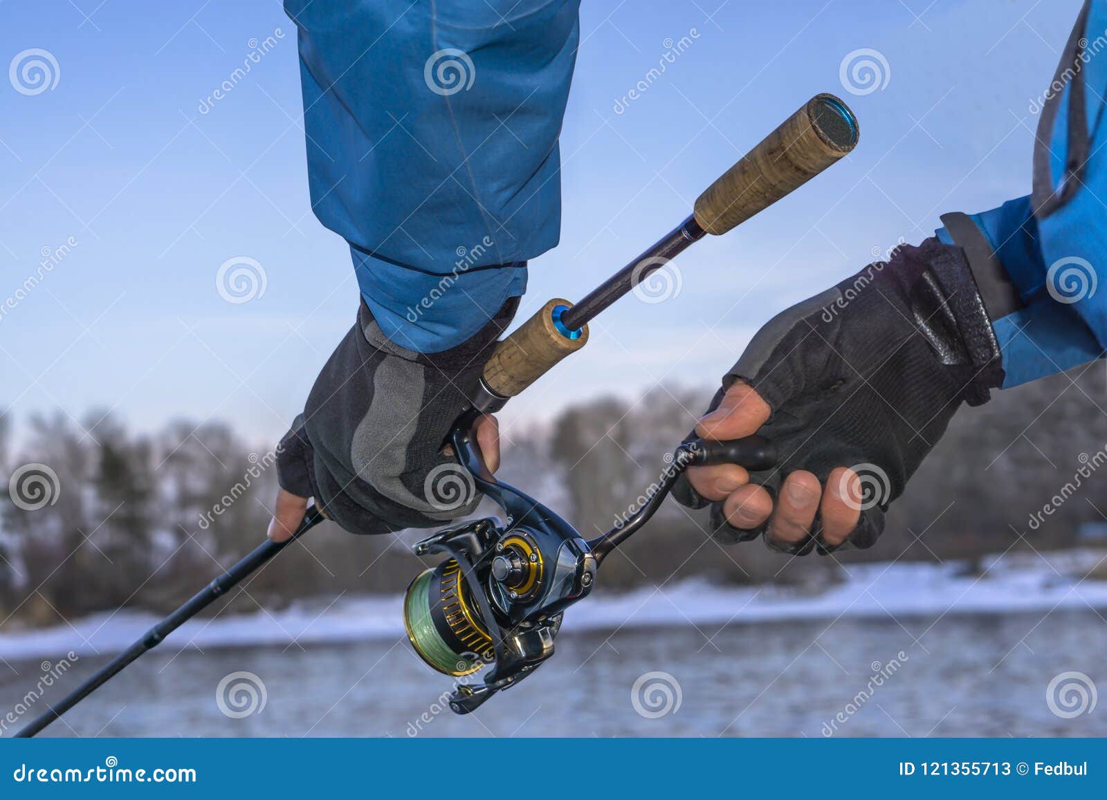 Hands of Fisherman with Fishing Rod Stock Image Image of freshwater