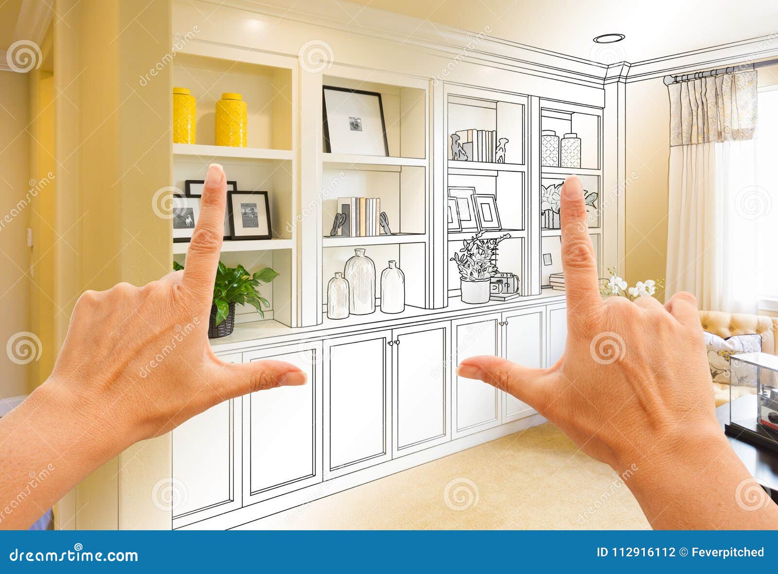 Hands Framing Custom Built In Shelves And Cabinets Design Drawing