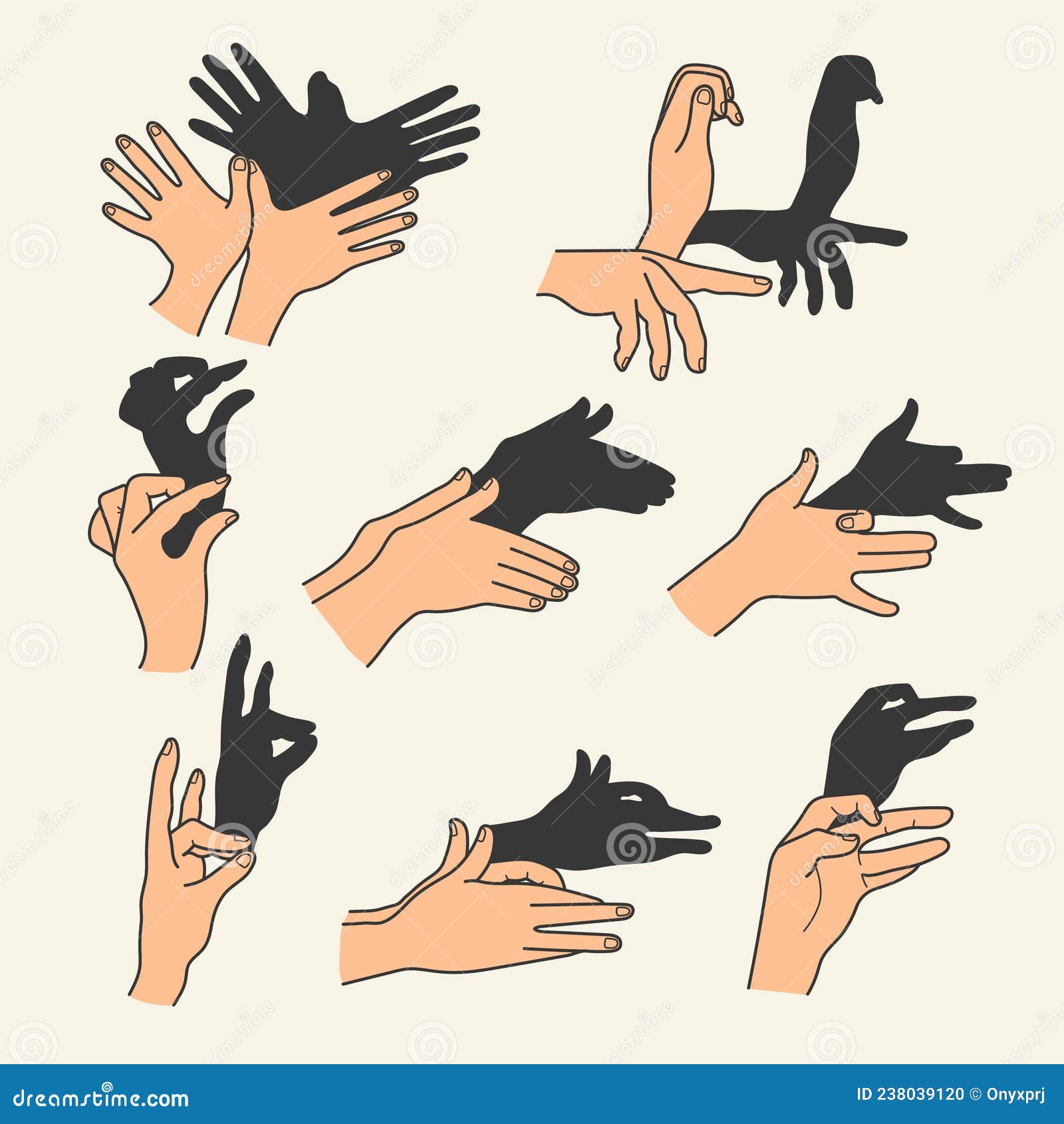 Hands Gestures Shadow. Antique Gaming Puppets from Hands Different Theatral  Action Animals Bear Rabbit Birds Recent Stock Vector - Illustration of  hare, reindeer: 238039120