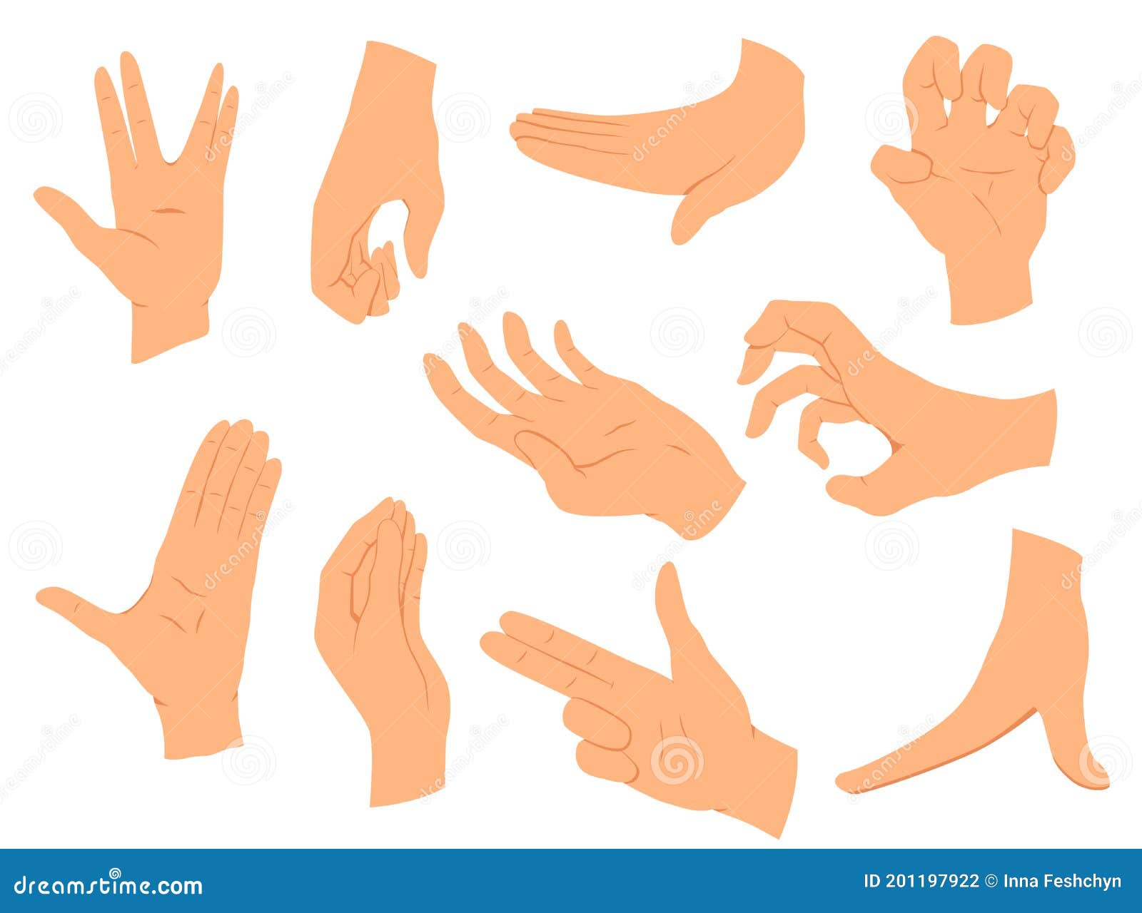 Hands Gestures.Vector Illustration Set Hands in Different ...