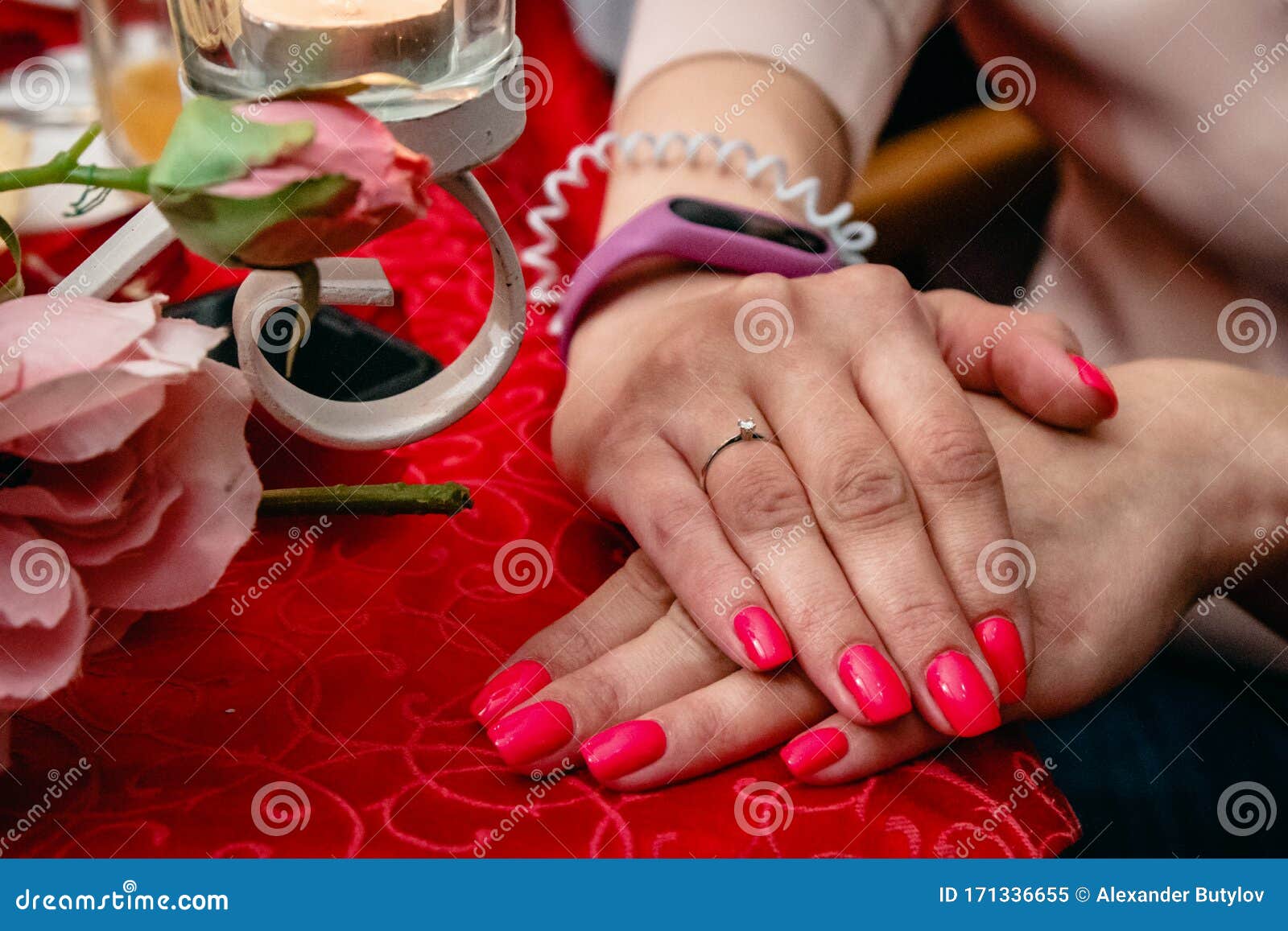 Hands of a Girl with an Engagement Ring Stock Image Image of closeup