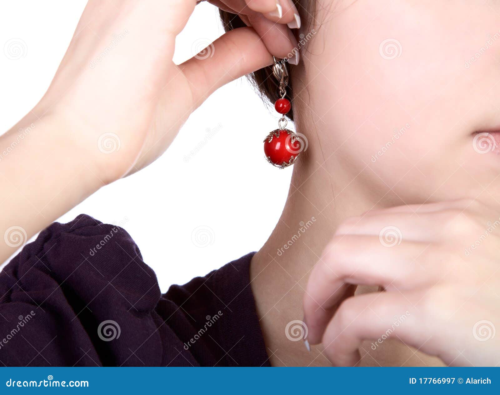 Hands Of The Girl Hold An Earring Stock Image Image of shot, part
