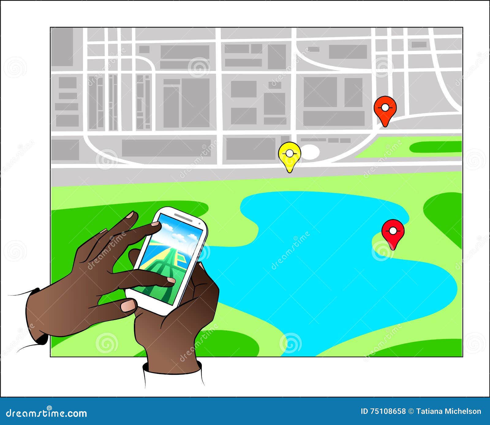 Hands with Gps Navigation editorial stock photo. Illustration of