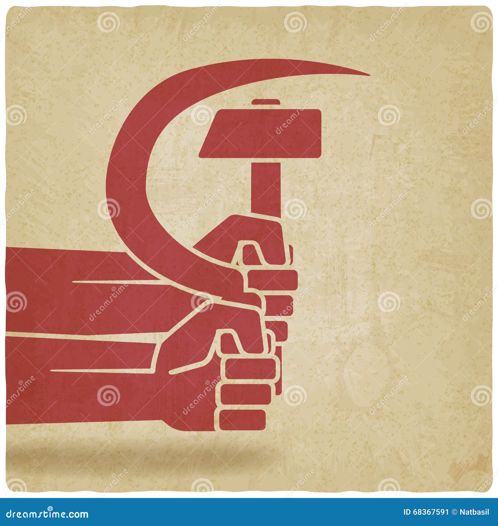 hands with hammer and sickle old background