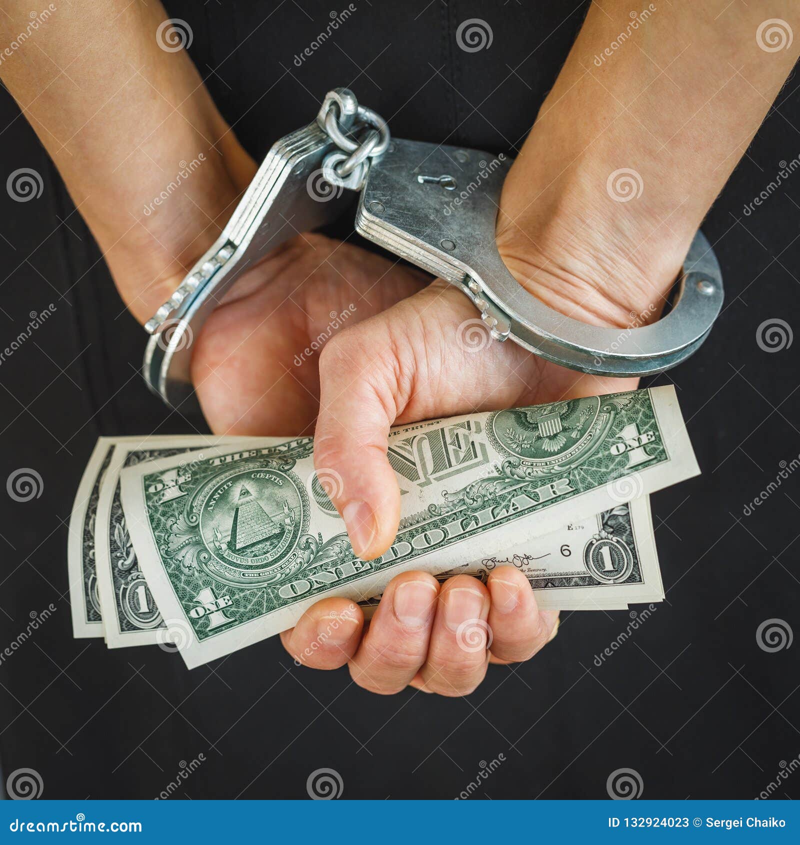 Hands in Handcuffs with Dollars Stock Image Image of bracelet, crime