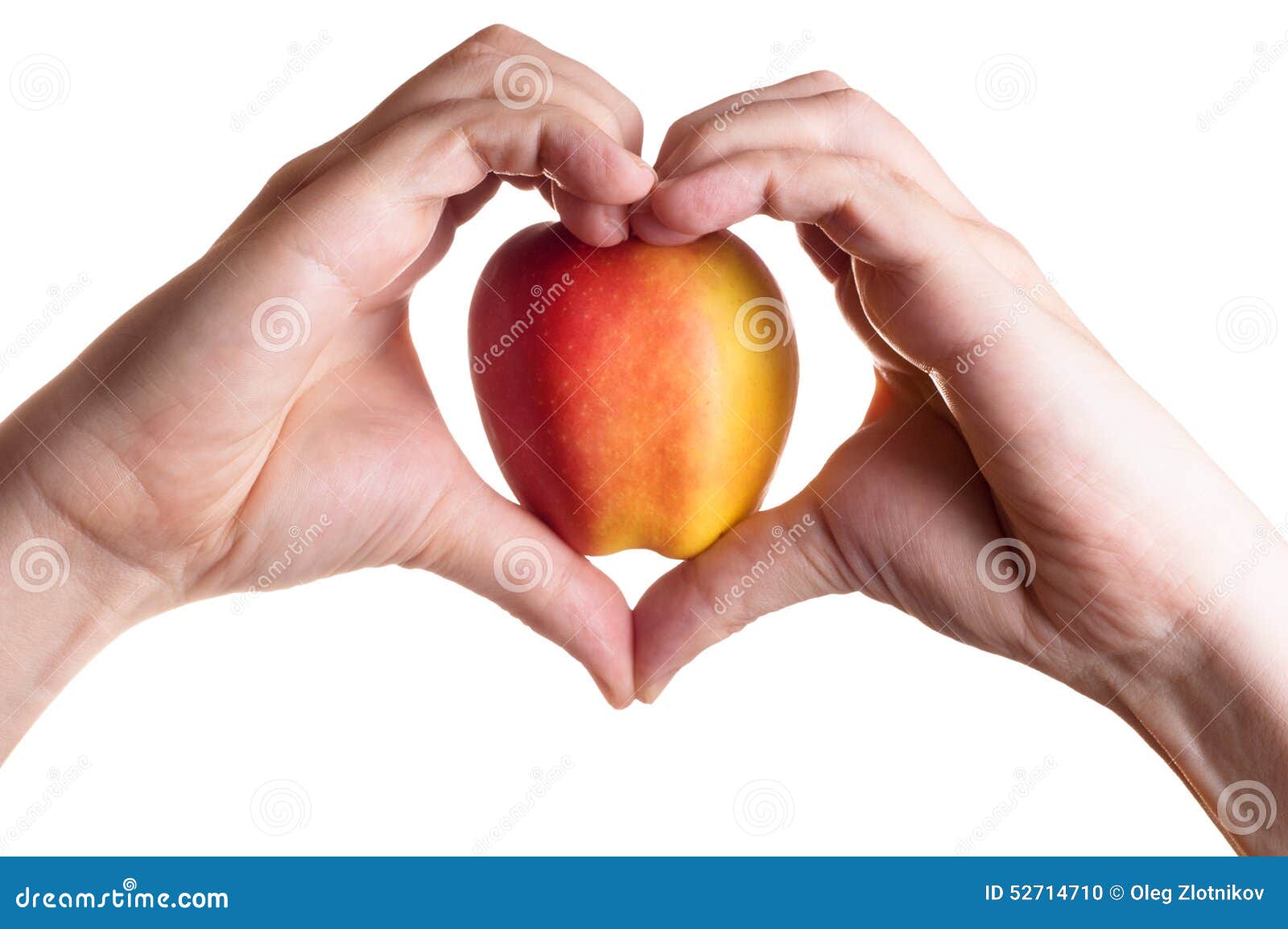 hands in heart form concluding apple inside