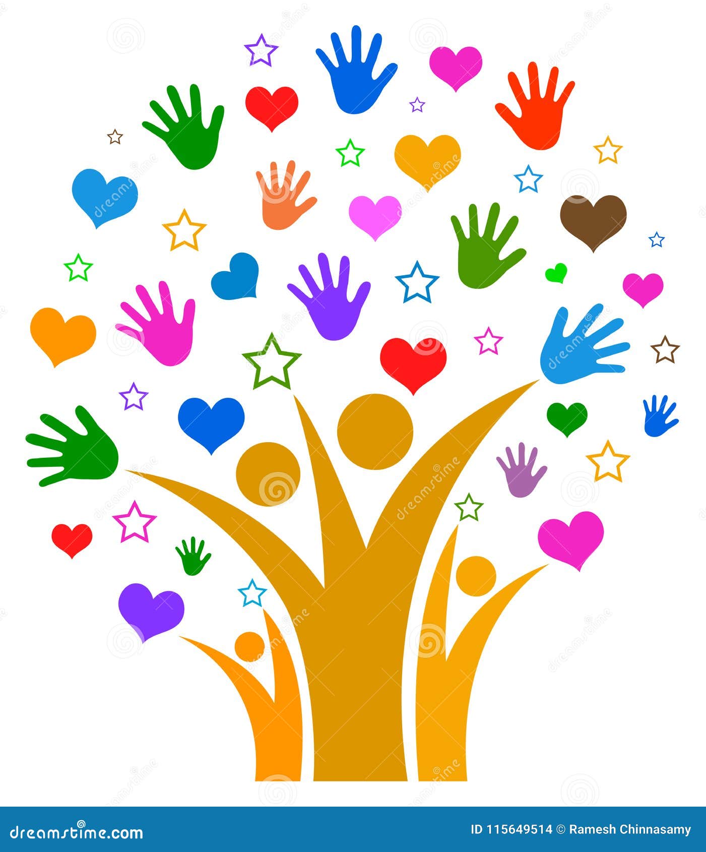 Hands and Hearts with Star Family Tree Stock Vector Illustration of