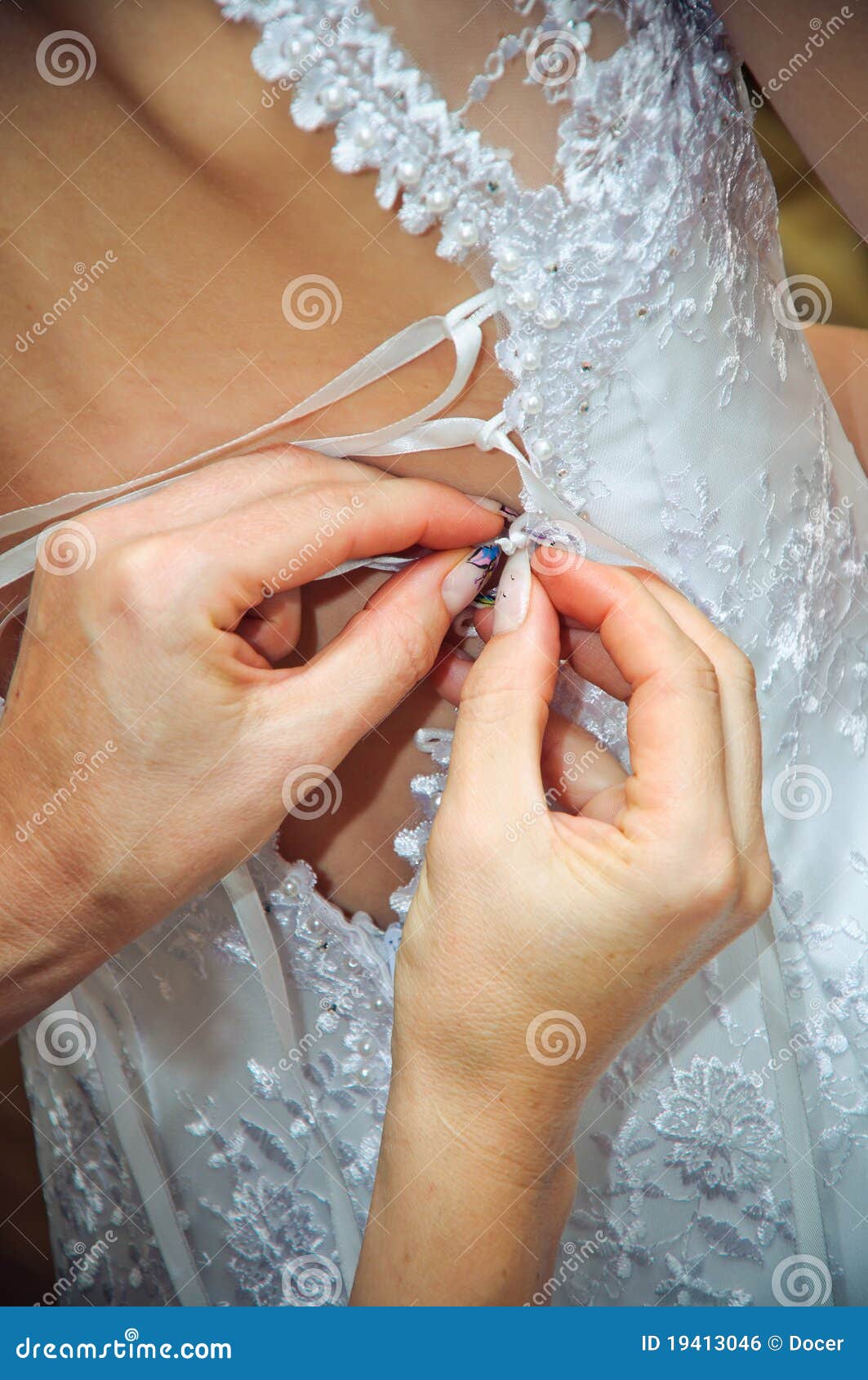 Hands Helping To Put on a Wedding Dress Stock Photo Image of women, elegance 19413046