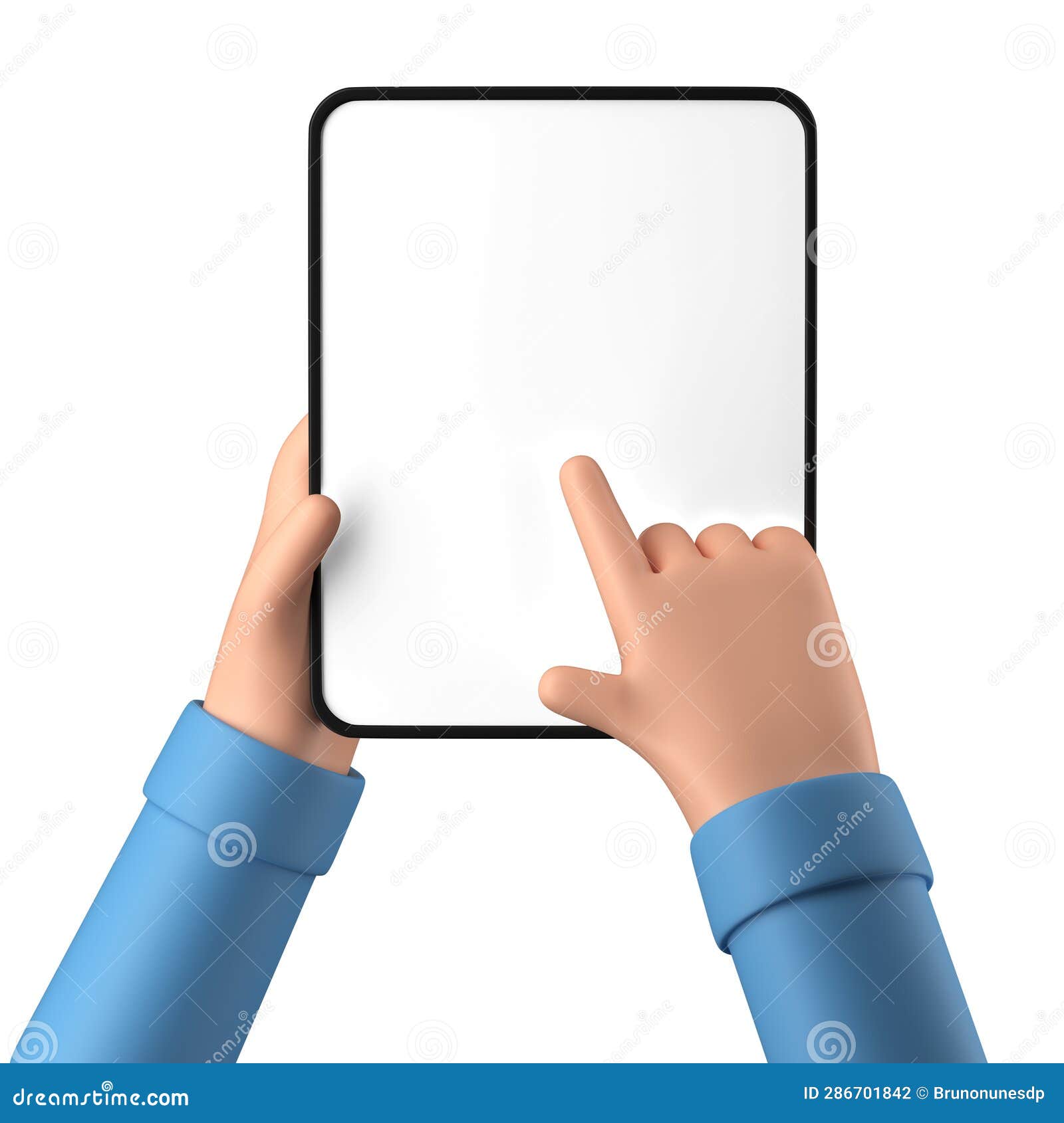 hands holding a blank tablet template  on a white background