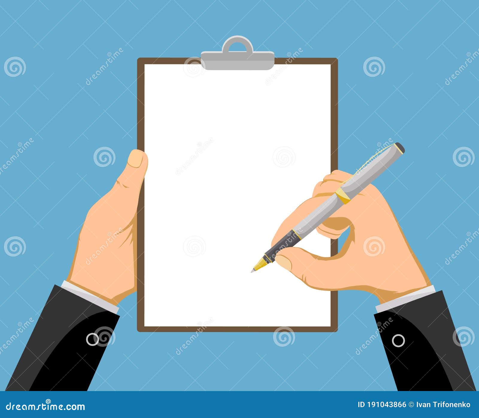 Hands Holding a Clipboard with a Blank Sheet of Paper Stock Vector ...