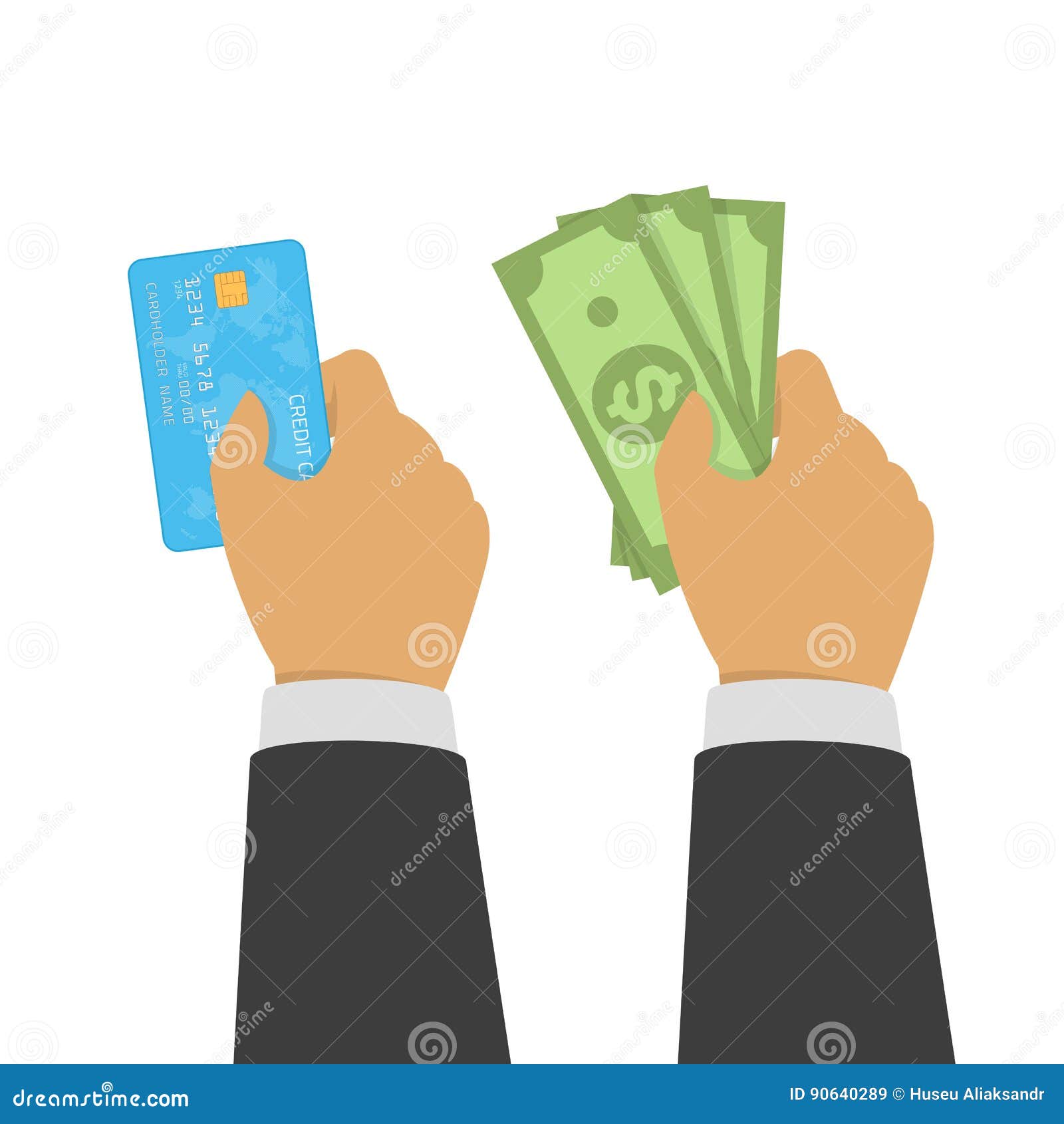 Hands Holding Credit Card And Money Bills Stock Vector Illustration Of Currency Cash 90640289