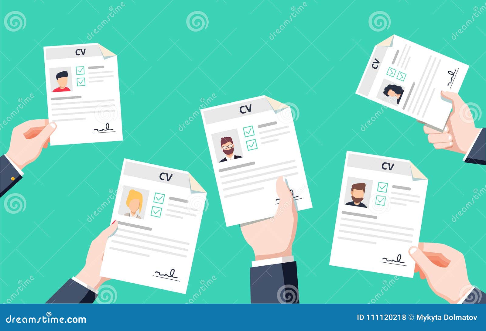 Hands Holding CV Papers. Human Resources Management Concept