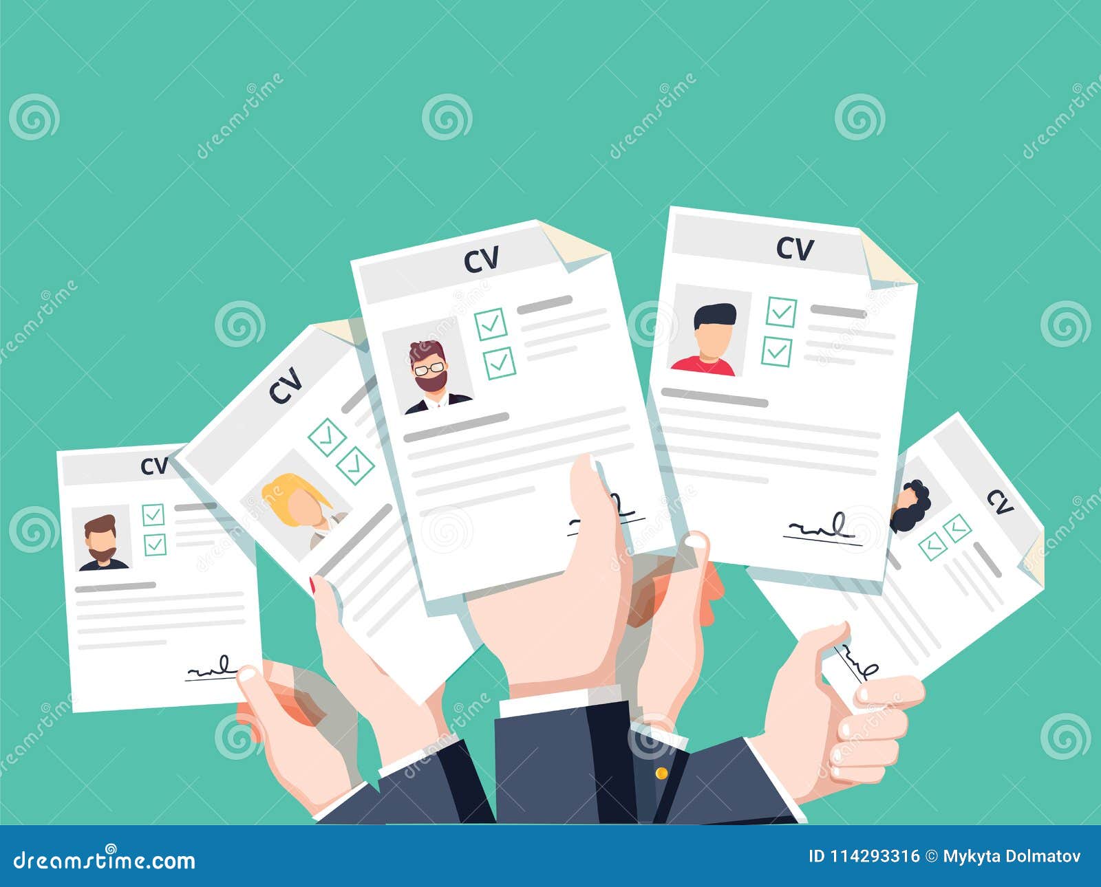 Hands Holding CV Papers. Human Resources Management Concept