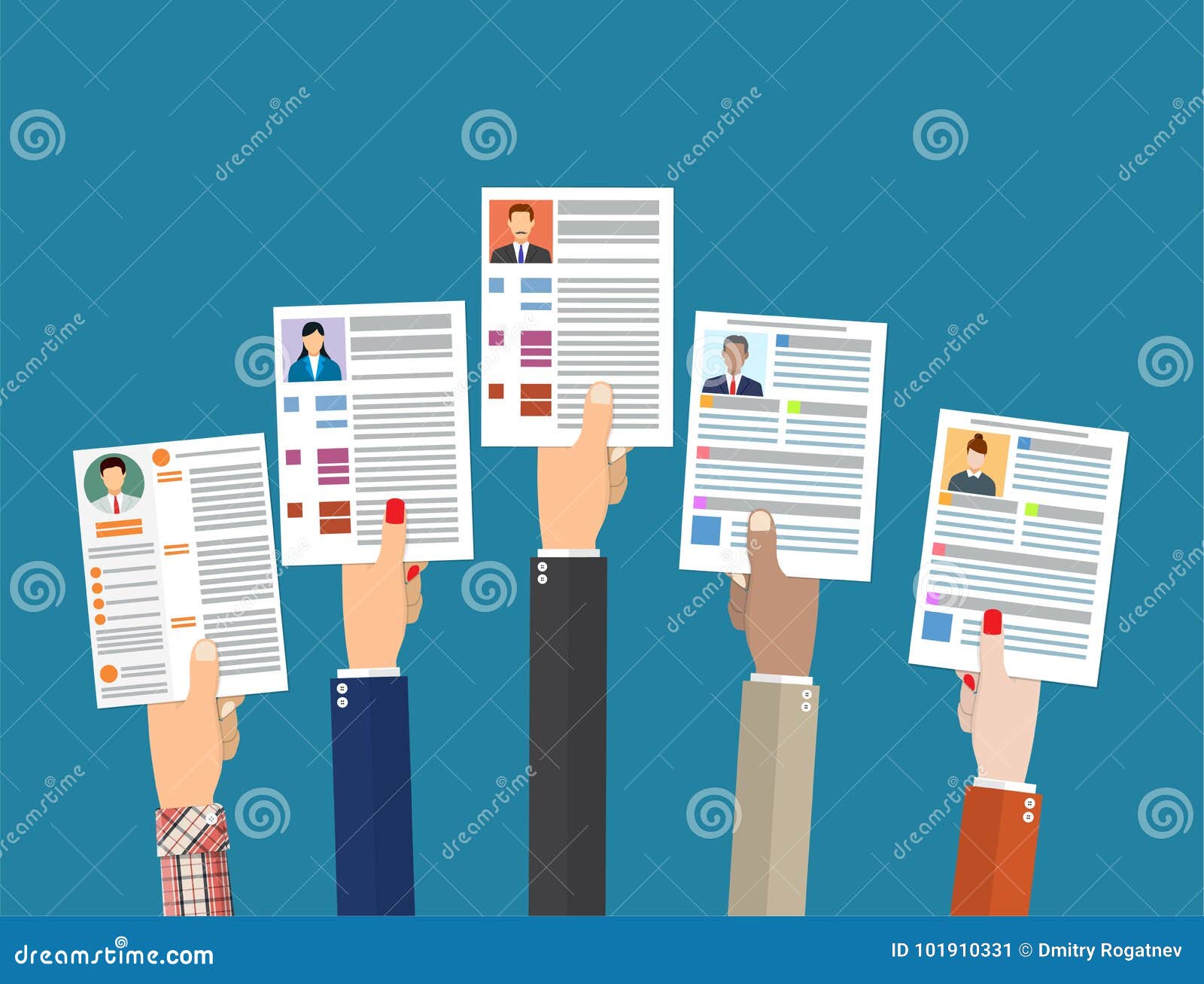 Hands Holding CV Papers. Human Resources Management Concept