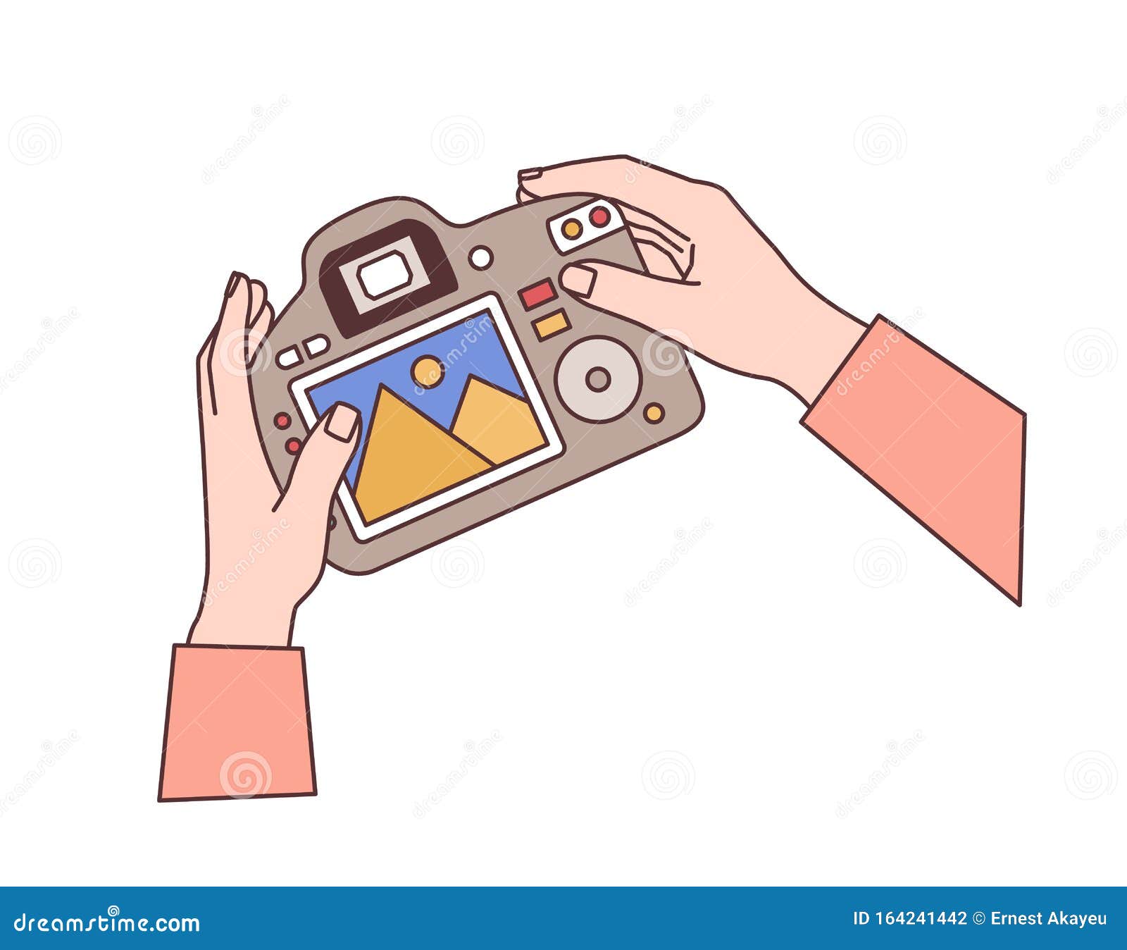 Hands Holding Digital Camera Flat Vector Illustration. Professional ...