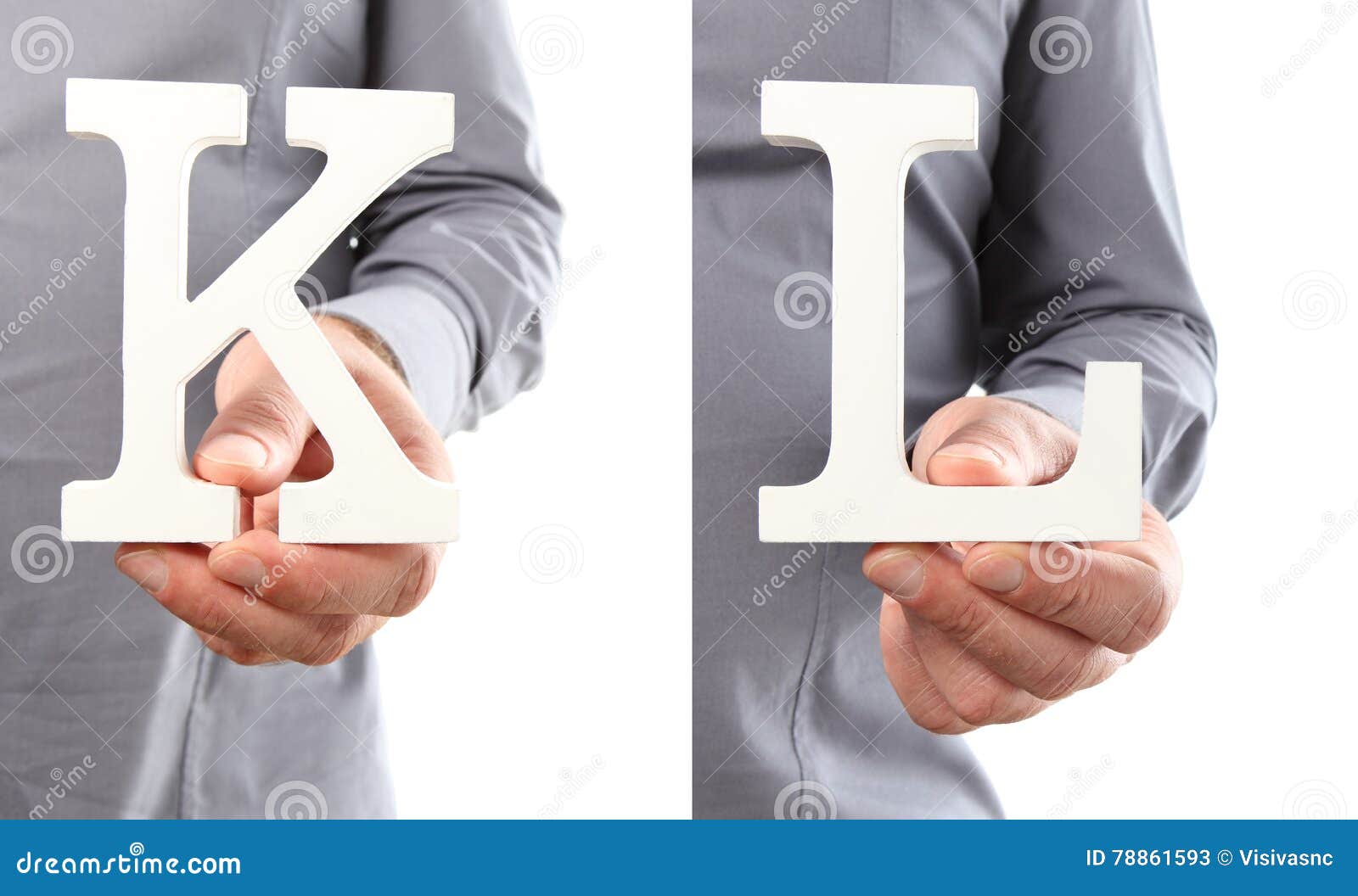 Hands Holding Letter K And L From Alphabet Isolated On A White B Stock