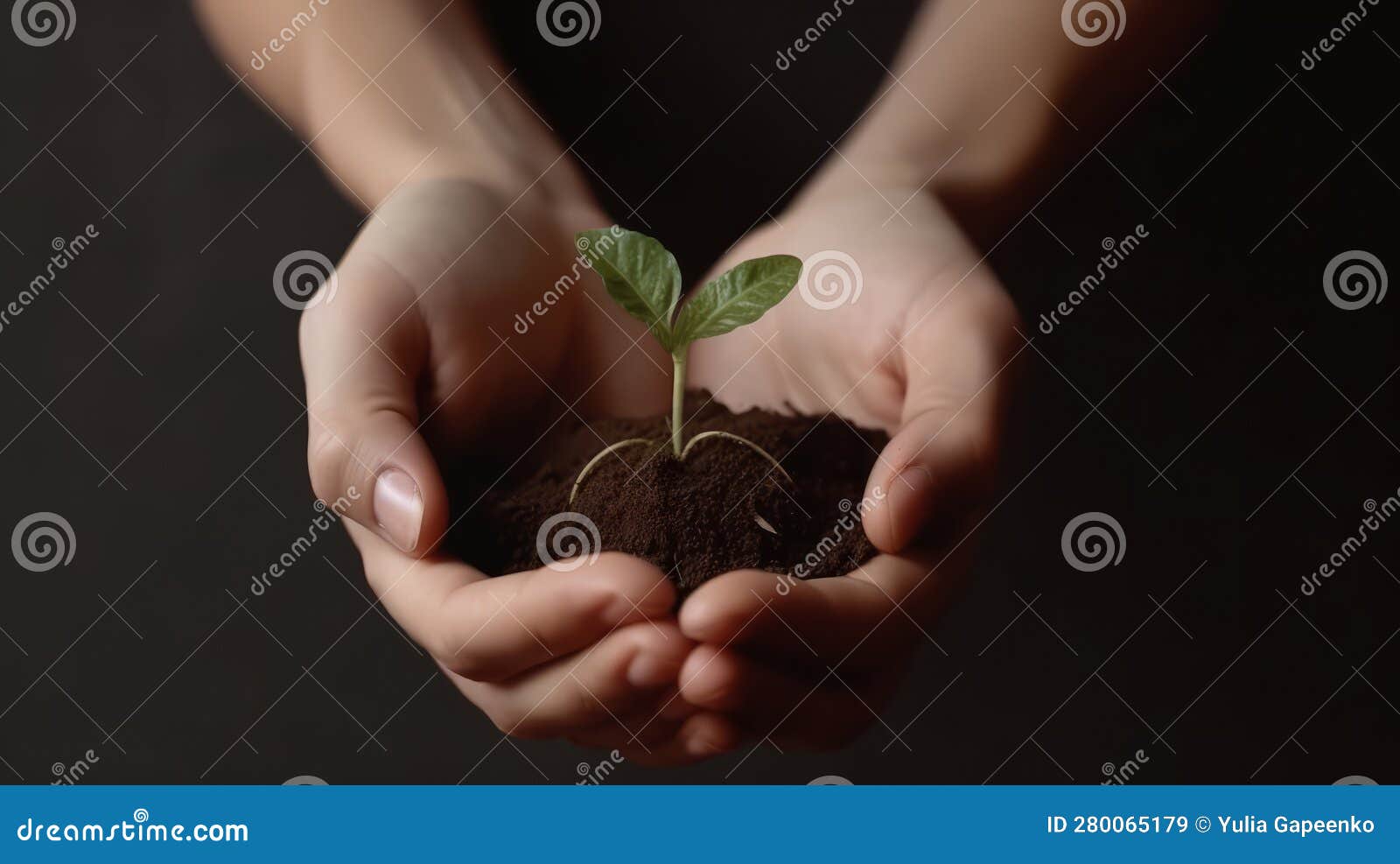 Hands Holding Little Plant Illustration AI Generative Stock