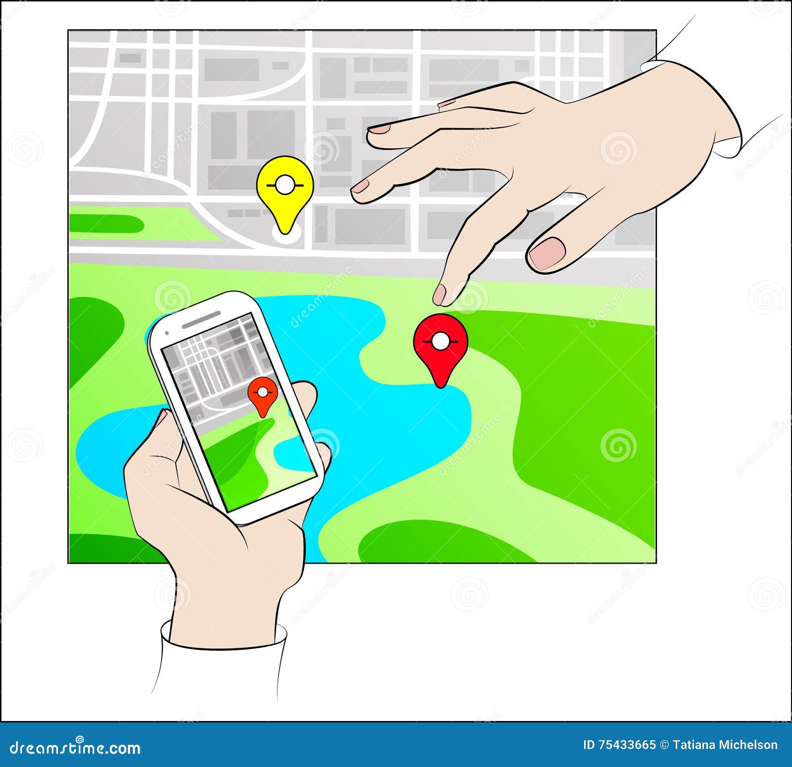 Hands Holding Mobile with Gps Stock Vector Illustration of navigation