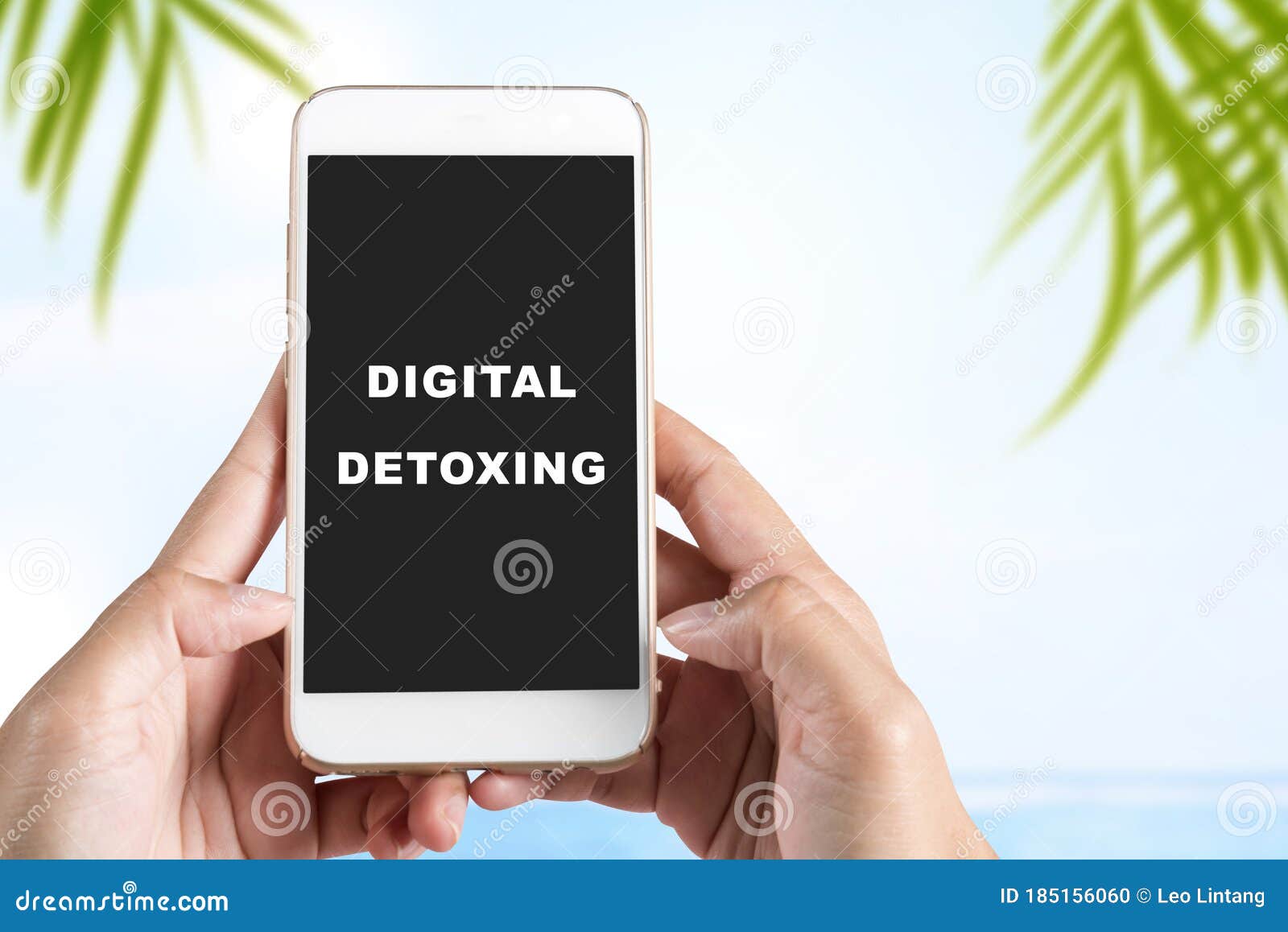 Hands Holding a Mobile Phone with Digital Detox Text Stock Photo