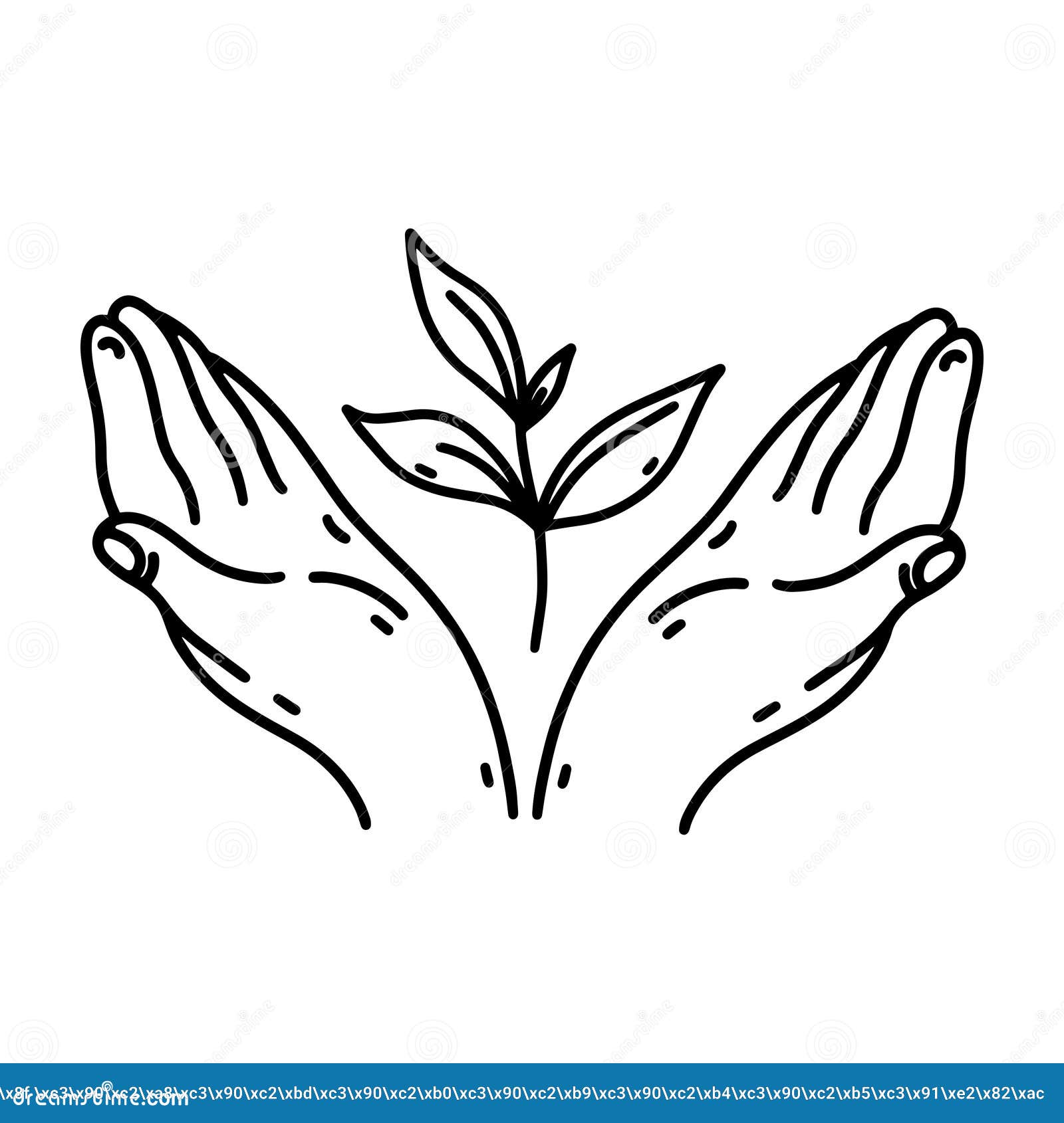 Hands Holding Plant with Leaves Vector Icon. Hand Drawn Illustration ...