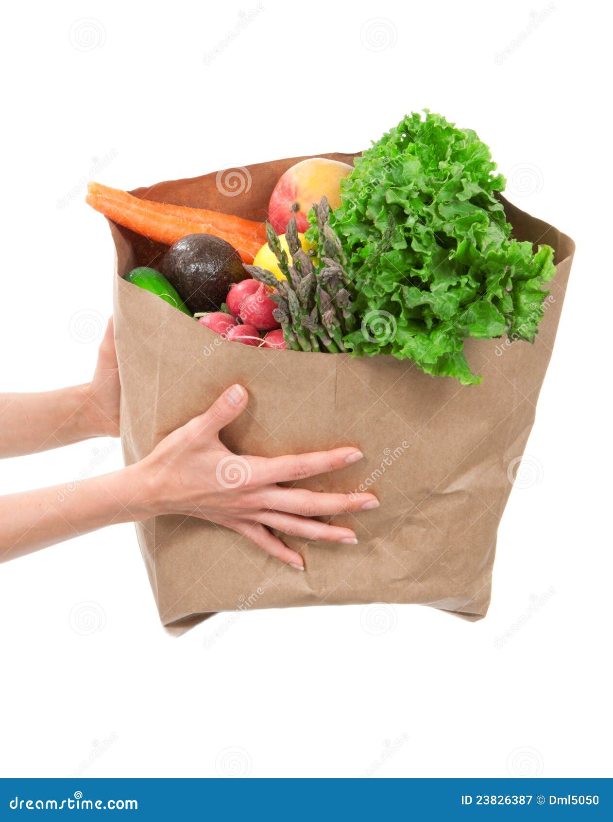 Hands Holding A Shopping Bag Full Of Groceries Stock Image Image of