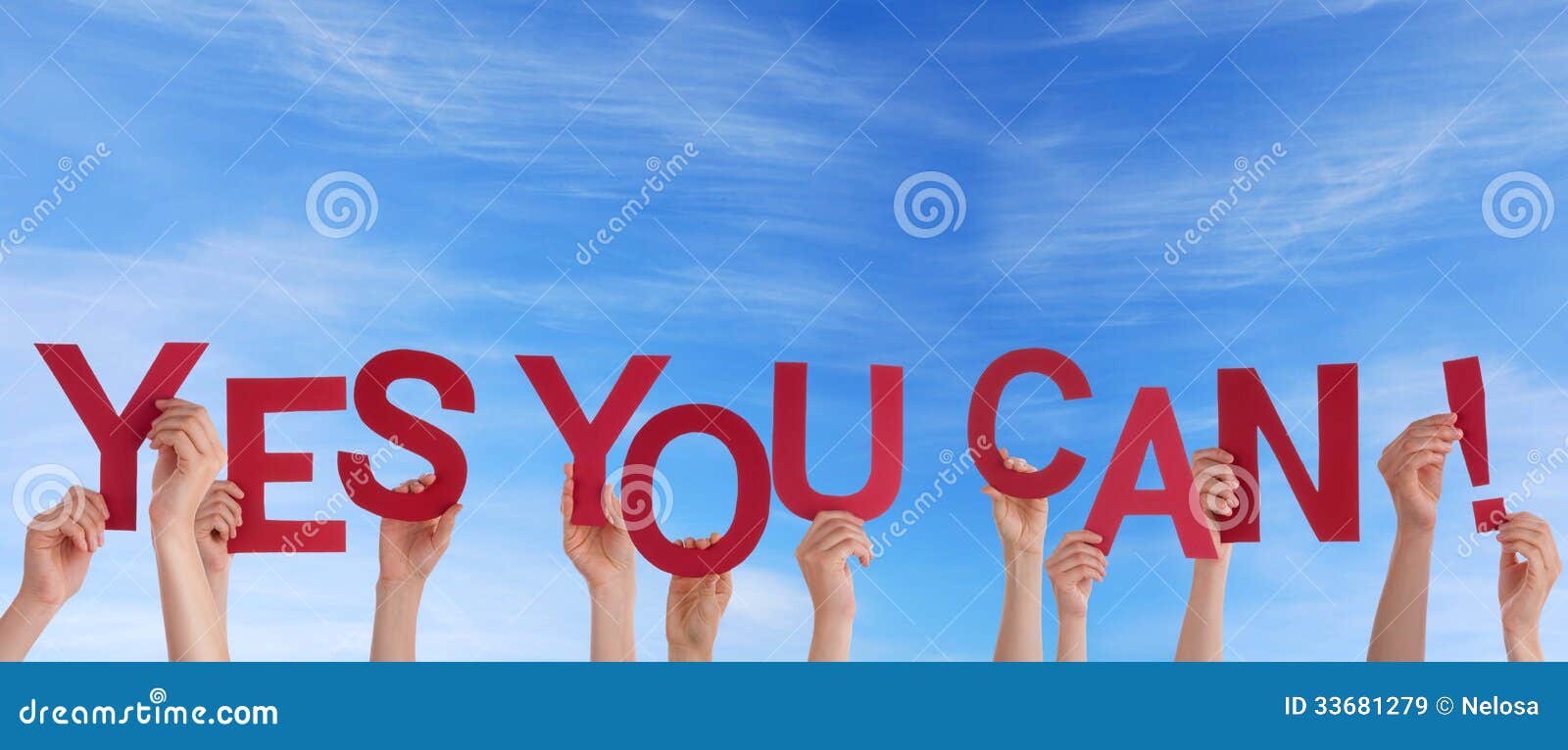 Hands Holding Yes You Can in the Sky Stock Image - Image of leading,  business: 33681279