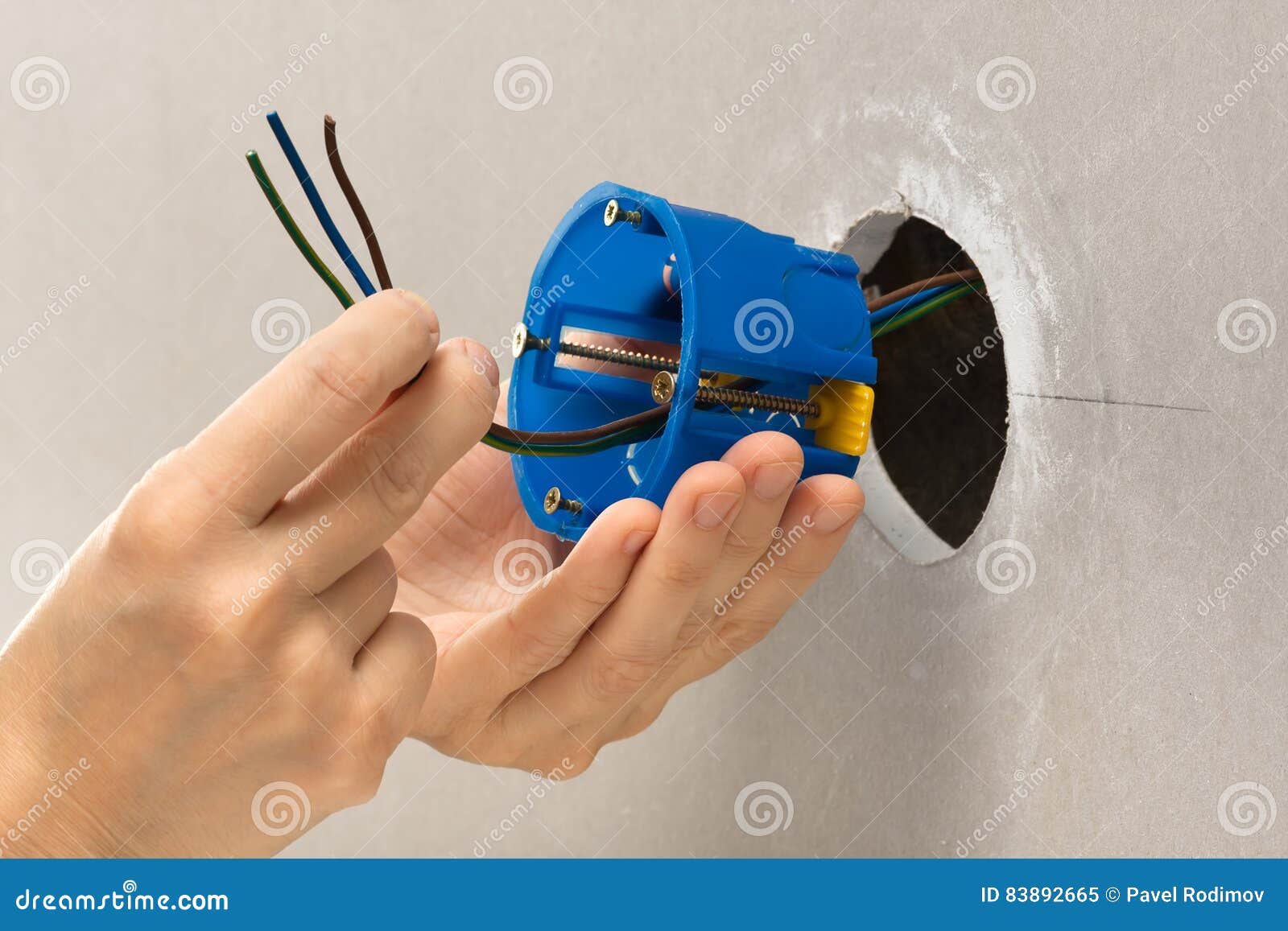 Hands Installing Plastic Outlet Box Stock Image Image of wall, metal