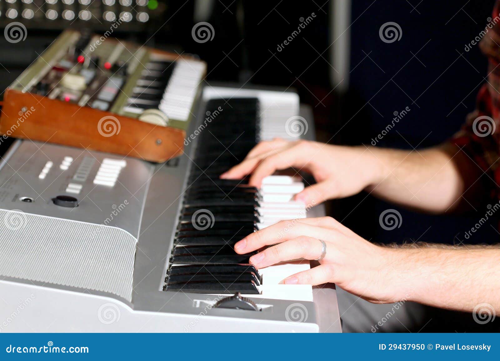 Hands on Keyboard of Electric Organ Stock Photo Image of musician