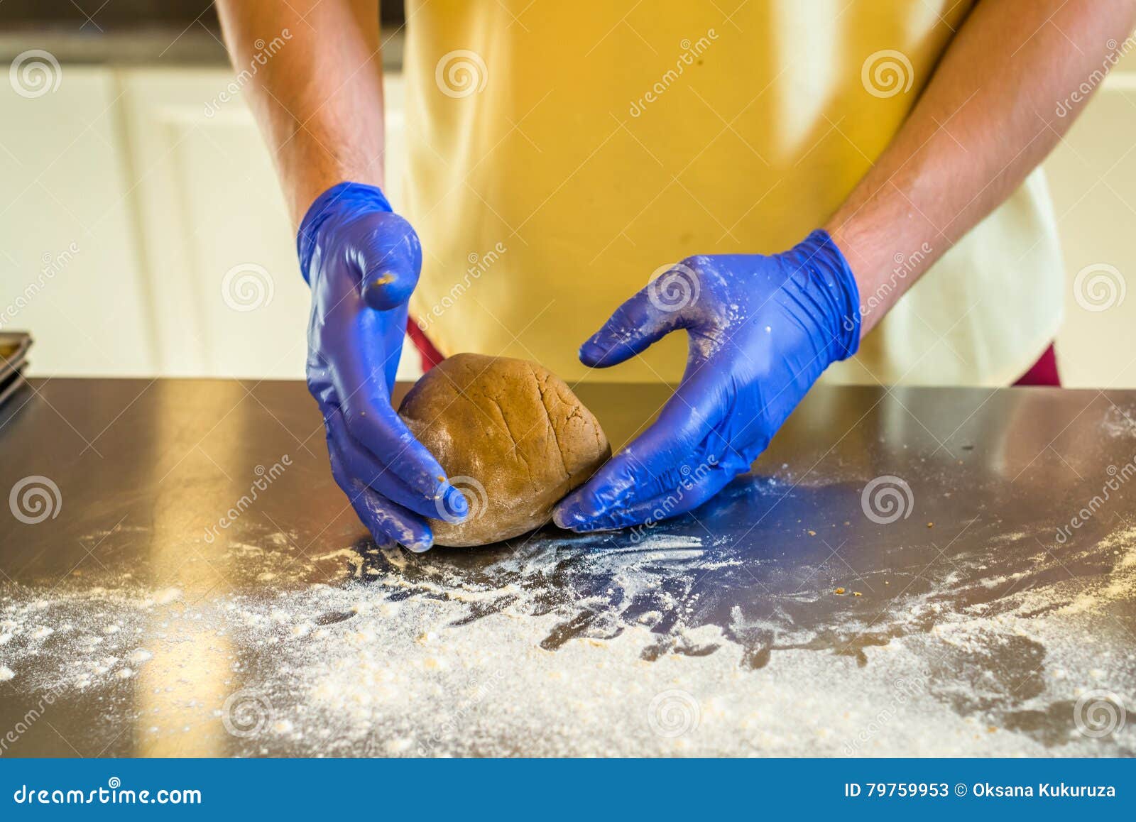 Hands Knead Dough with Gloves Stock Image Image of closeup, hygiene