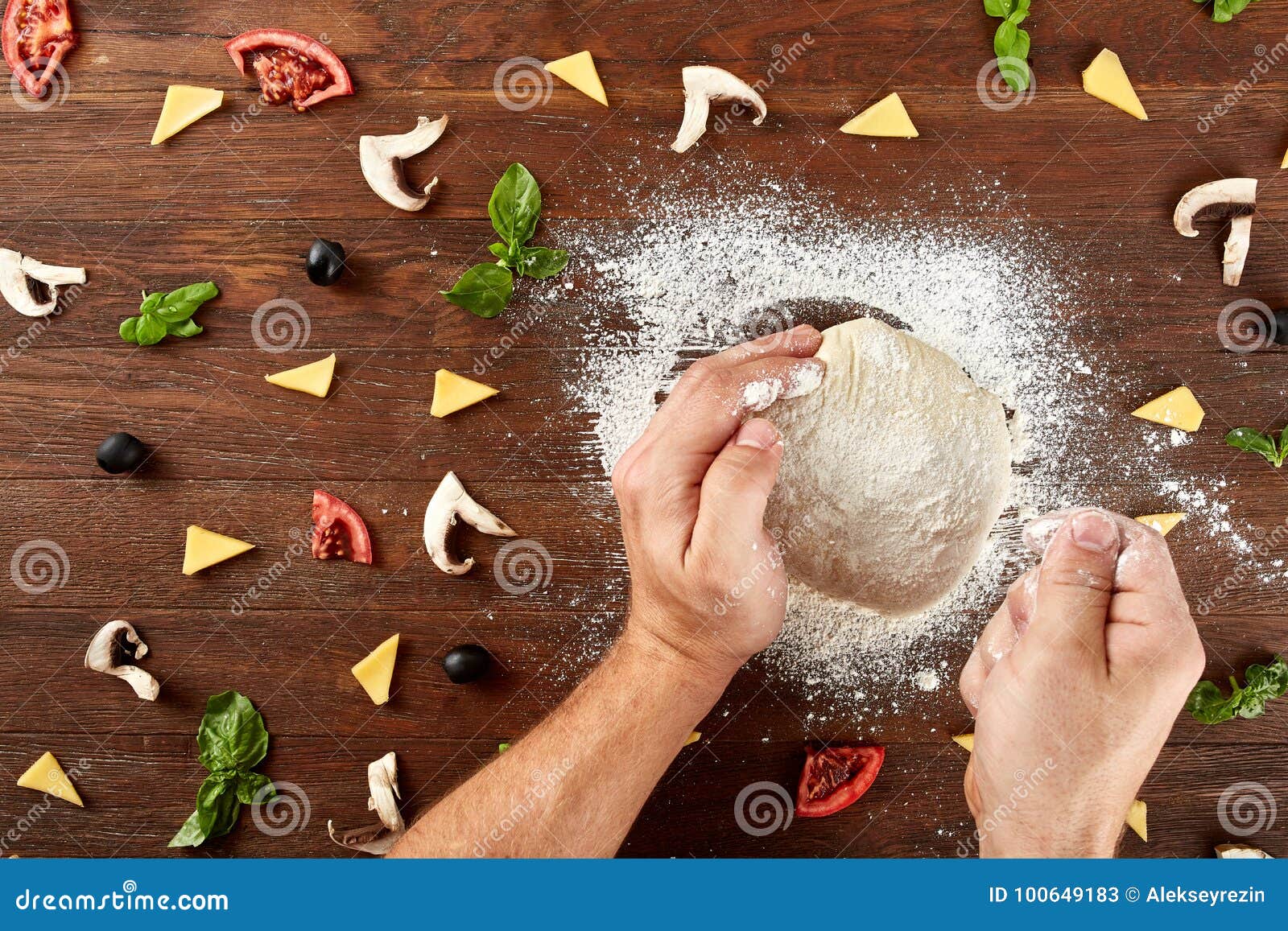Hands Knead the Dough for Pizza Making Stock Image Image of apron