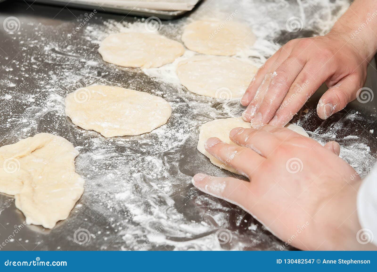 Hands Kneading Dough on Floured Surface. Stock Image Image of knead, hands 130482547