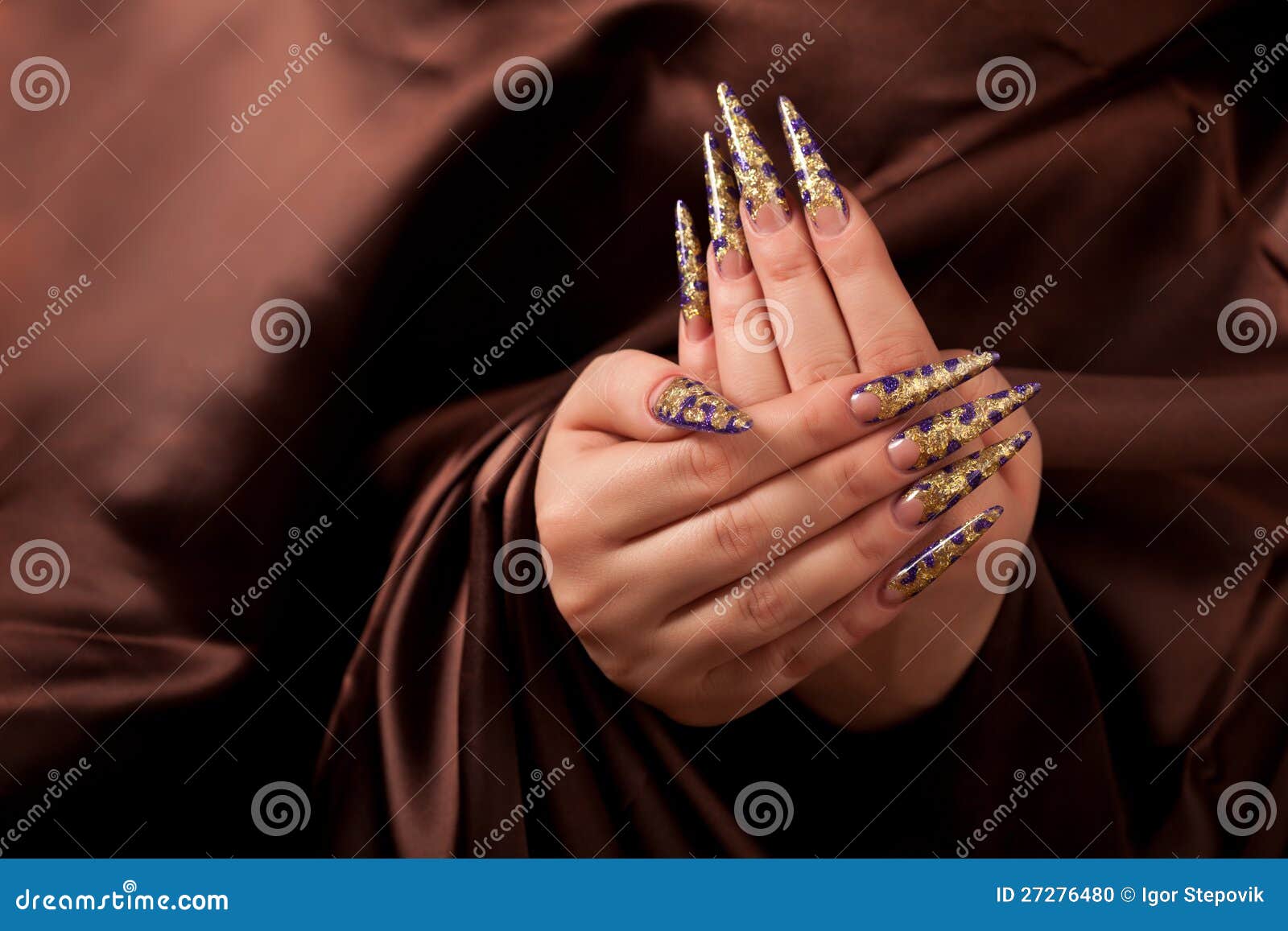 hands with long fingernail and beautiful manicure