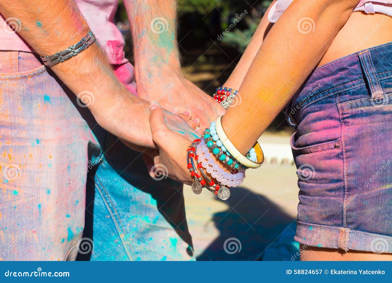 Hands in Love Couple at the Festival of Colors Holi Stock Image ...