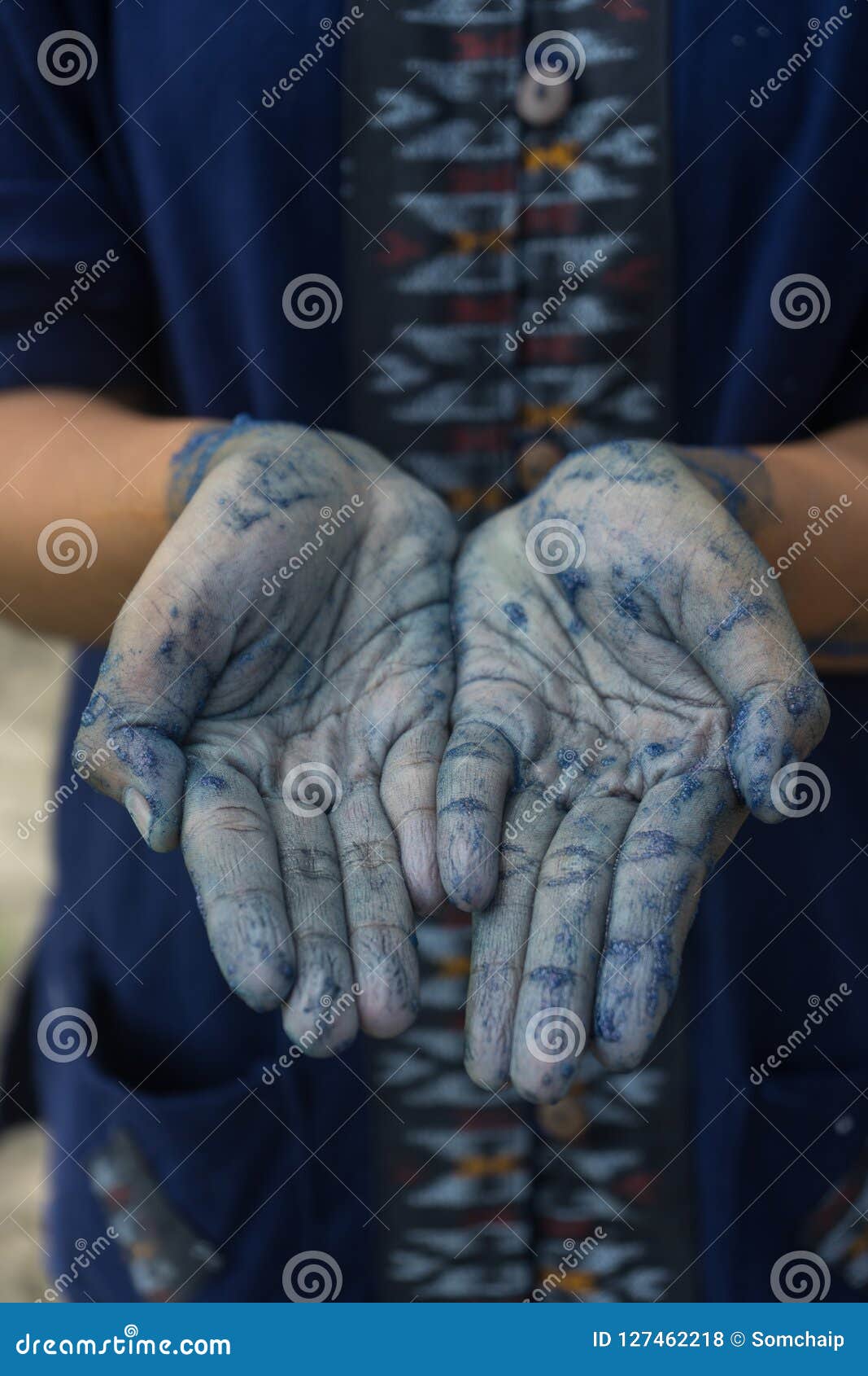 Hands Made Process Dye Fabric Indigo Color in Phare Thailand. Stock