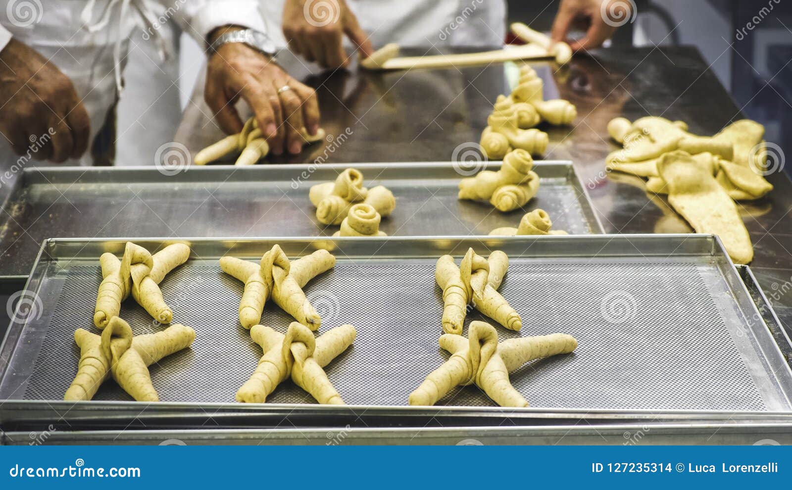 Hands Making Bread in Baker Factory Horn Shape Stock Photo Image of