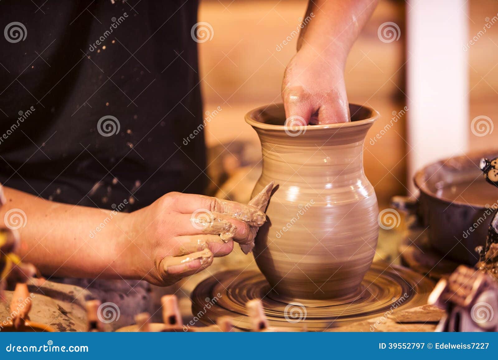 Hands Making Pottery on a Wheel Stock Image Image of creation