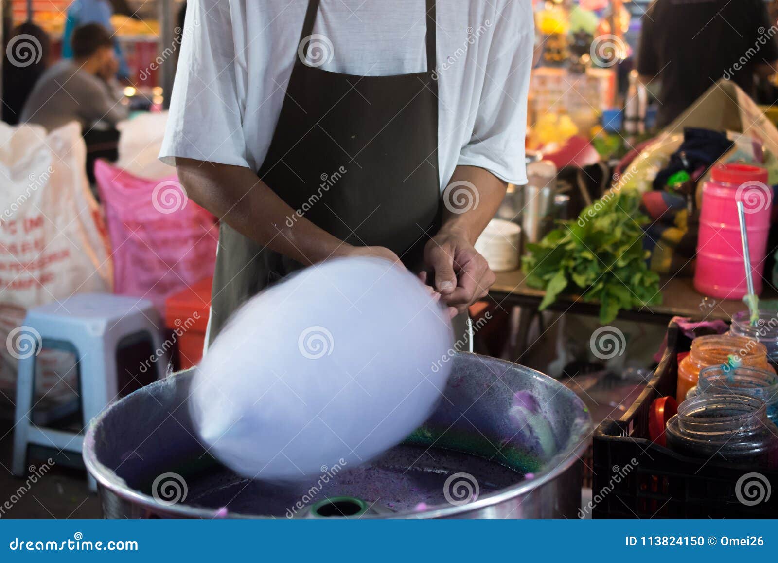 Hands of Man Spinning White Cotton Candy Stock Photo Image of