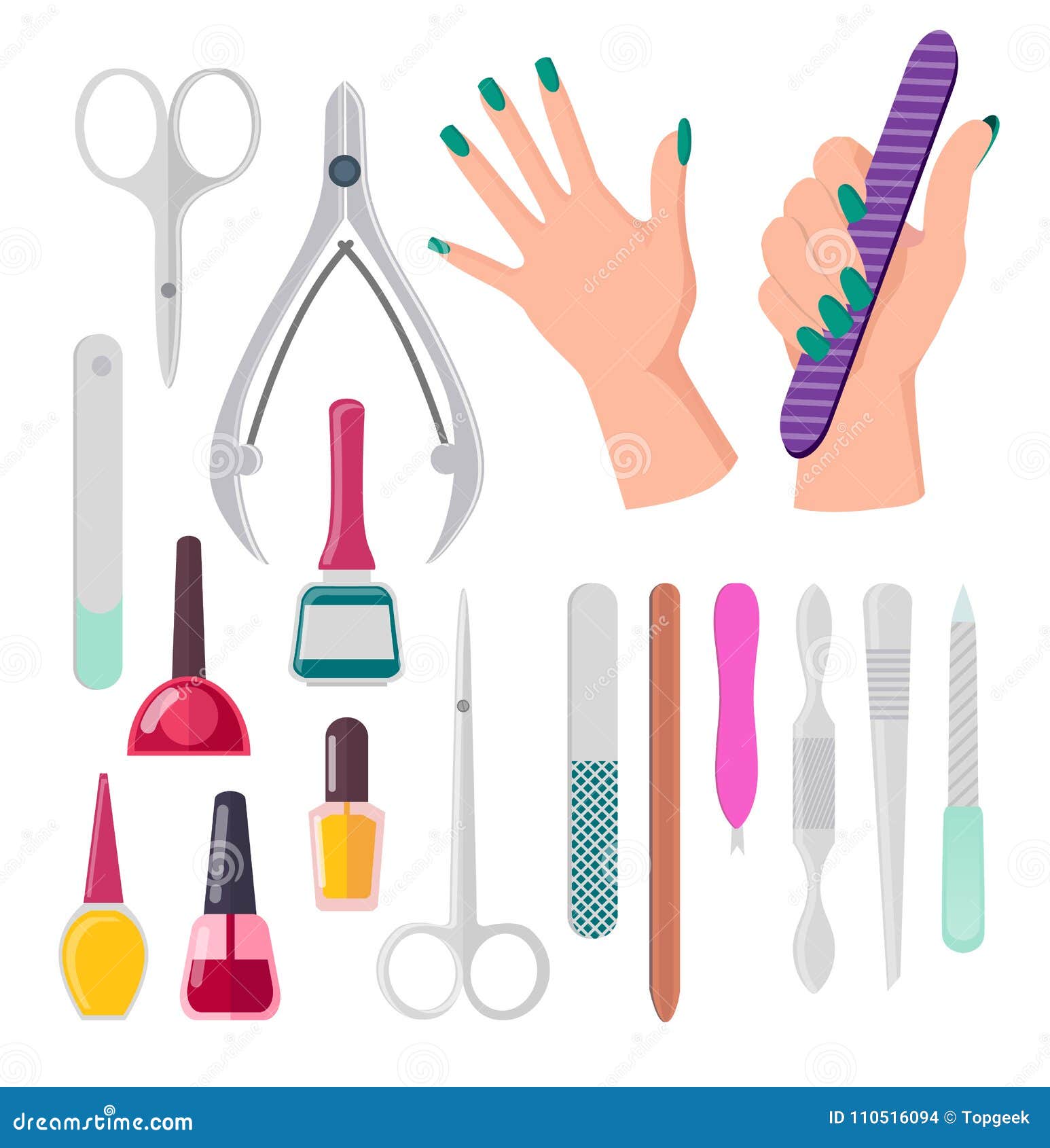 Hands and Manicure Instruments Vector Illustration Stock Vector ...