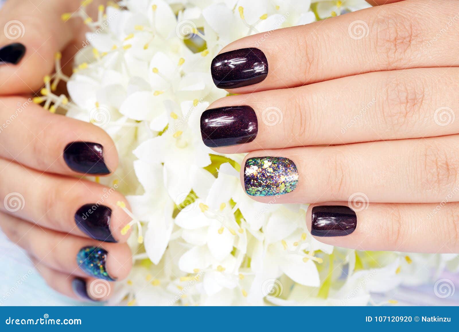 Hands With Manicured Nails Colored With Dark Purple Nail Polish Stock Photo Image Of Hands Hand 107120920 500 pcs nail polish french flat head denim false nail ballet coffin false nails tips artificial fake nails art acrylic manicure. https www dreamstime com hands manicured nails colored dark purple nail polish beautiful short white flowers image107120920