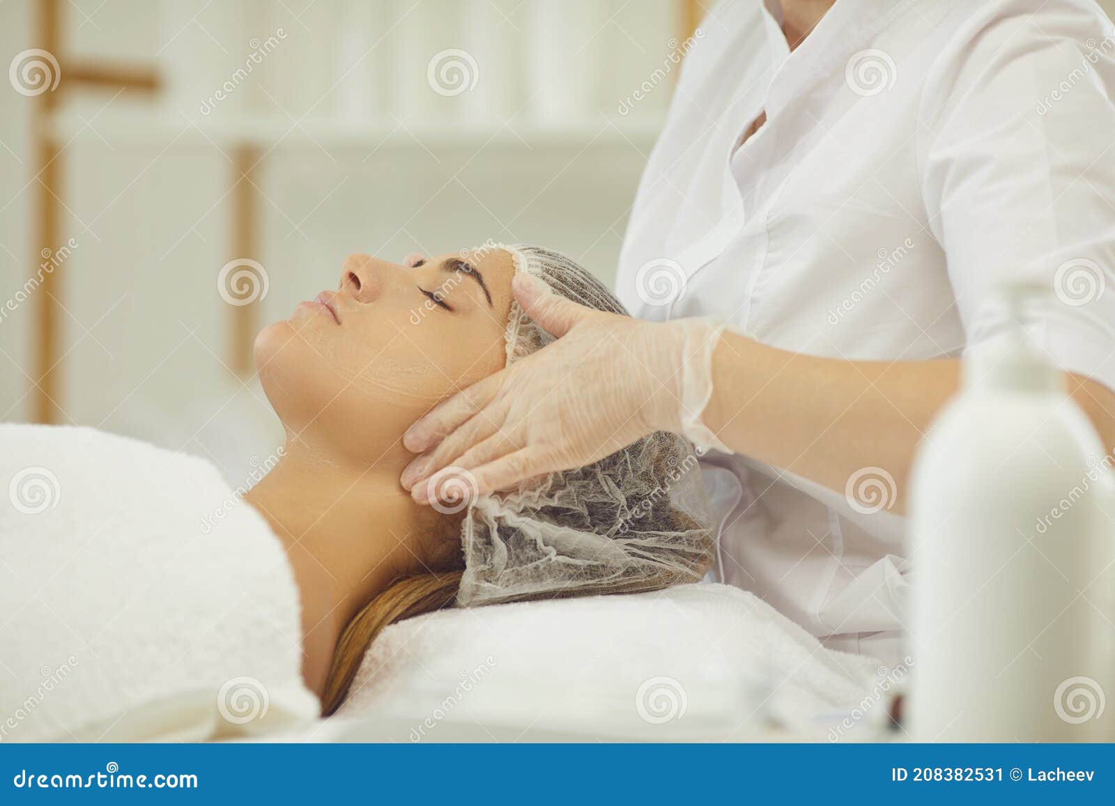 Hands Of Massuer Making Lifting Facial Massage For Young Woman Stock Image Image Of Facial