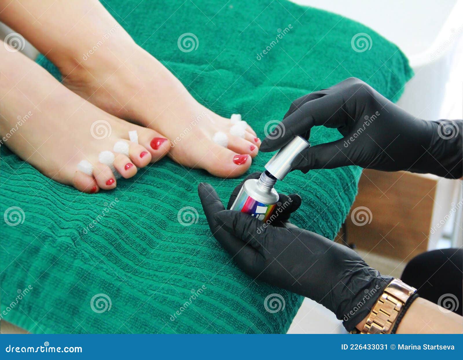 The Hands of the Master in Gloves Do a Pedicure Stock Image Image of nail, glove 226433031