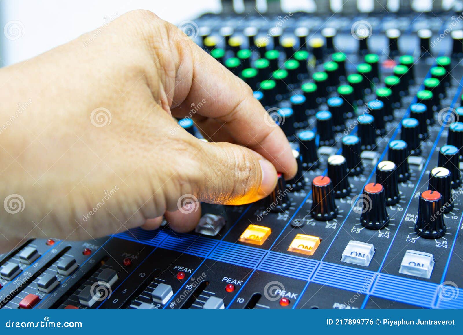 Hands of Men are Controlling the Console of a Large Hi-fi System. Sound ...