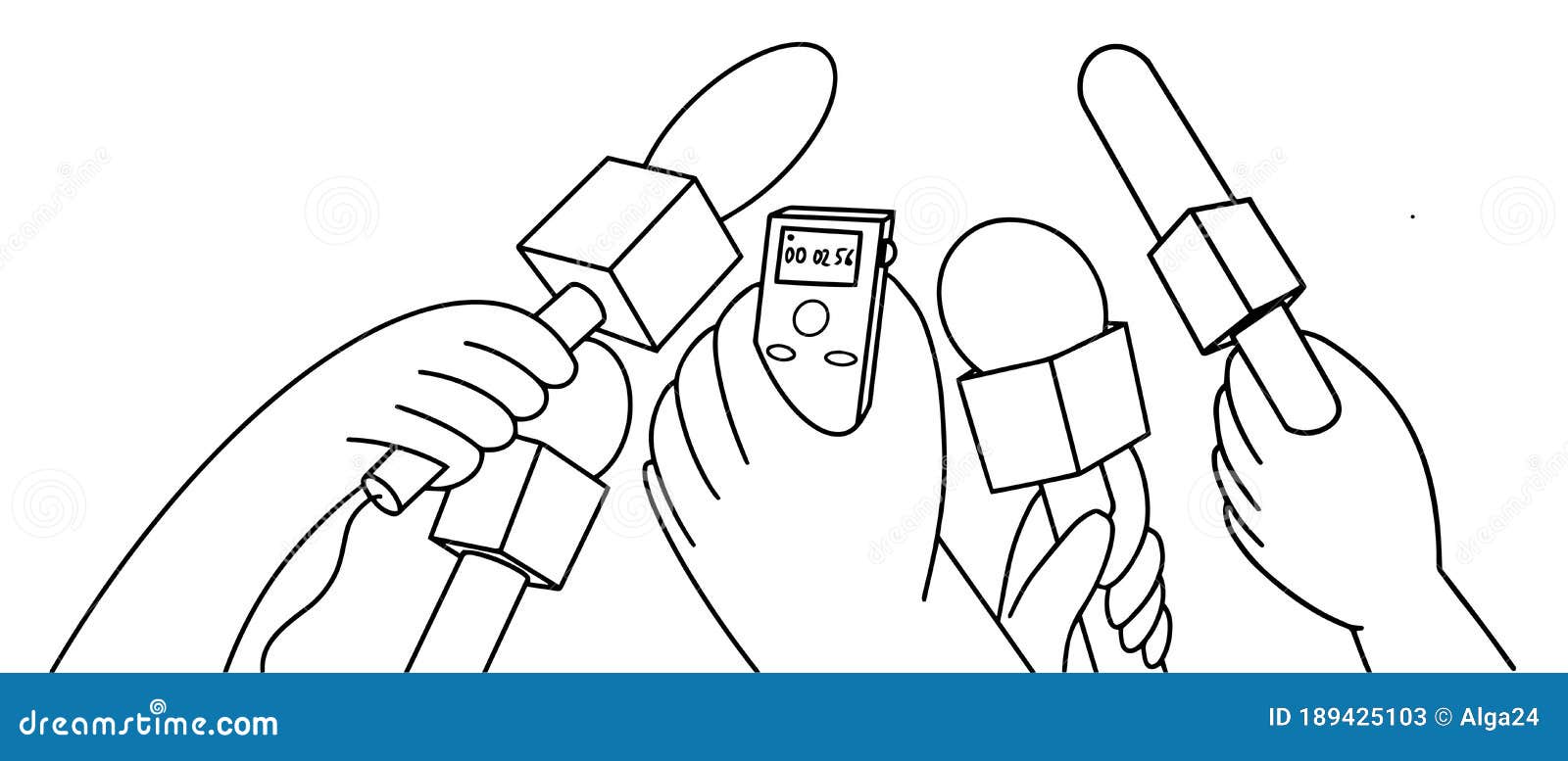 Hands with Microphone and Voice Recorder Stock Vector Illustration of