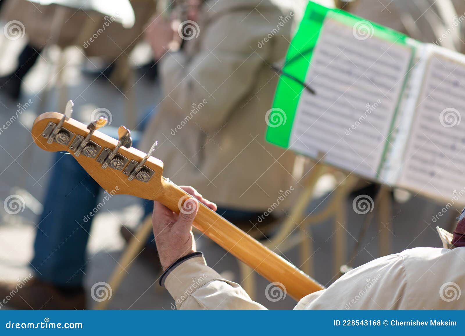 Hands Musician Plays Musical Instruments in Orchestra. Stock Photo